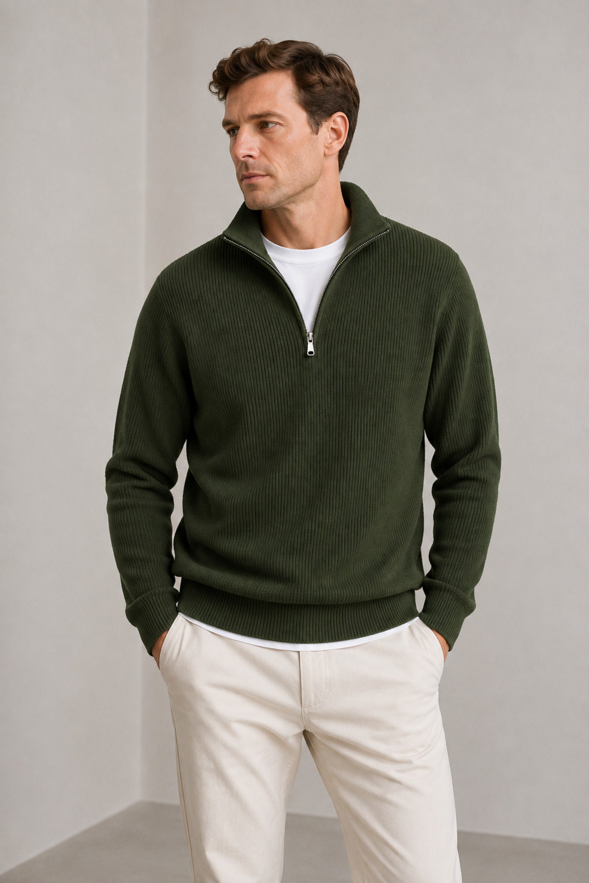 ZMODA SOFT Polo Yaka Fermuarlı Çizgili Old Money Örme Birinci Kalite Yumuşak Uzun Kollu Erkek Kazak görsel 2