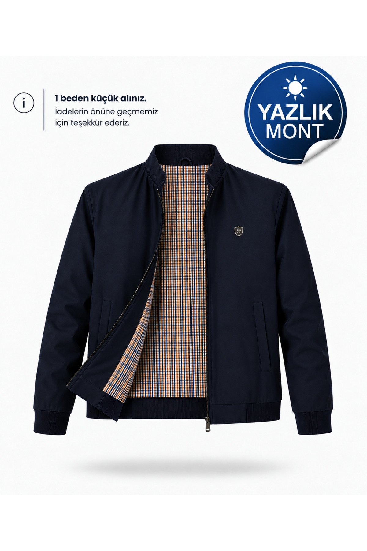 MOT&MONT Erkek Pamuk Polyester Karışım BONDED Kumaş (HAKİM YAKA) Su ve RÜzgar Geçirmez Hafif Günlük & Mevsimlik & Yazlık BABA Montu LACİVERT !!! 1 BEDEN KÜÇÜK ALINIZ !!!
