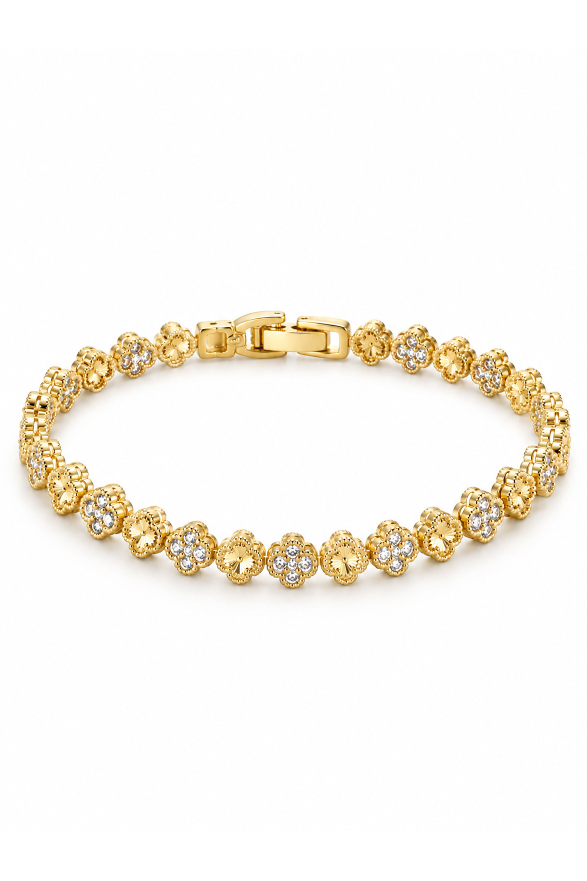 POKAK Kadın CM 14K Altın Kaplama Özel Seri Mini Yonca Kuyumcu Model Vip Bileklik 16,5+2 cm