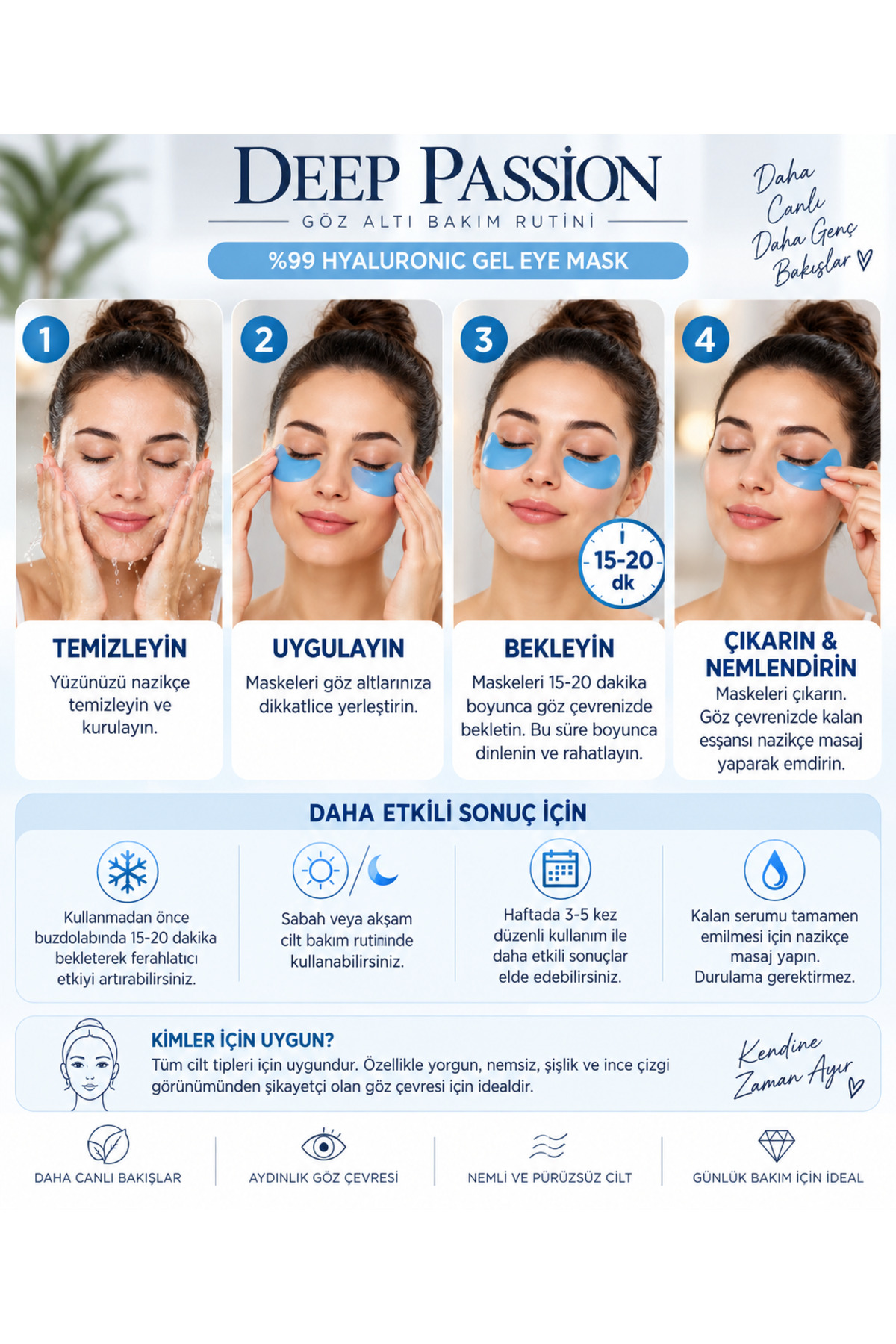 Göz AltıAydınlatıcı,Sıkılaştırıcı Ve Onarıcı Hyaluronik Özlü Maskesi Mavi 1.4gr*60 Adet — Göz Maskesi — تصویر 3 از 5