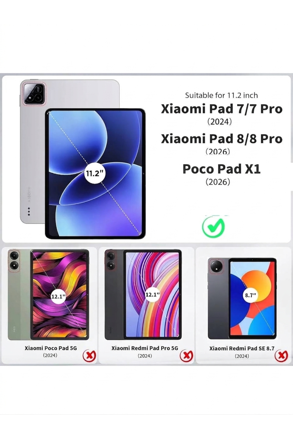 m.tk moveteck Mi Pad 7/8/7 Pro/8 Pro/Poco Pad X1 11.2 inç Uyumlu Kılıf Kalem Bölmeli Katlanır Standlı Yumuşak Silikon