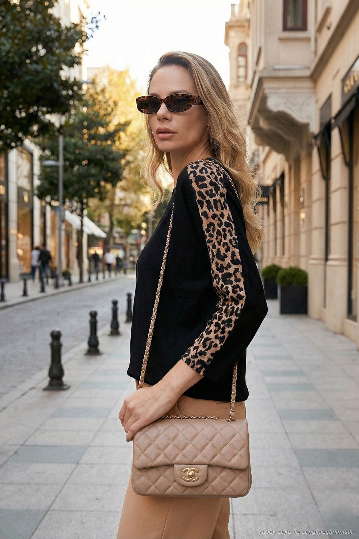Kolları Leopar Desenli Bisiklet Yaka Bluz Kadın BLUZ 5863809 2