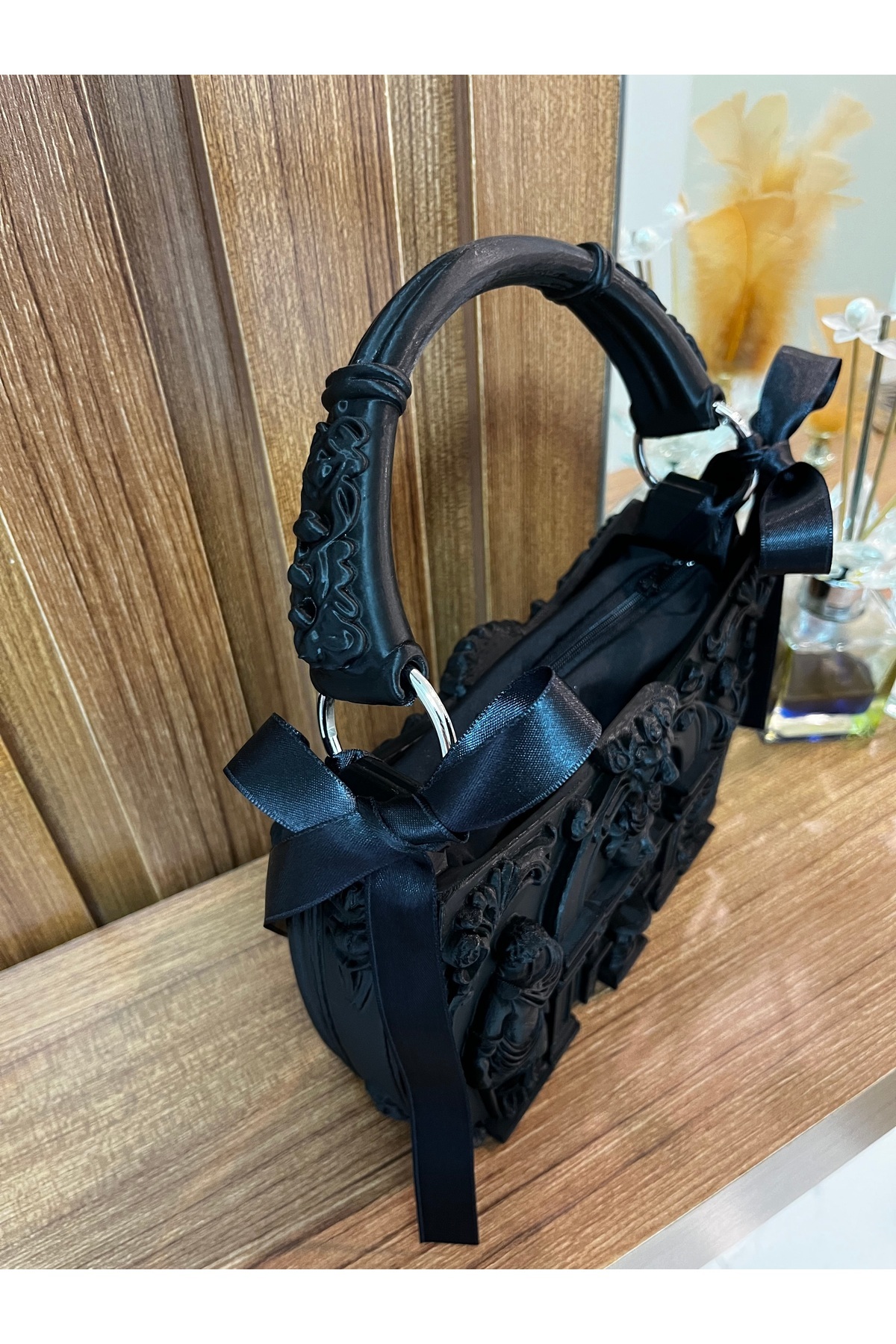 GÜLHOBY Siyah Gotik Çanta Eski Yunan Miteoloji Siyah Abiye Çanta İncirli Çapraz Çanta15x20 cm (Sert Plastik) görsel 3