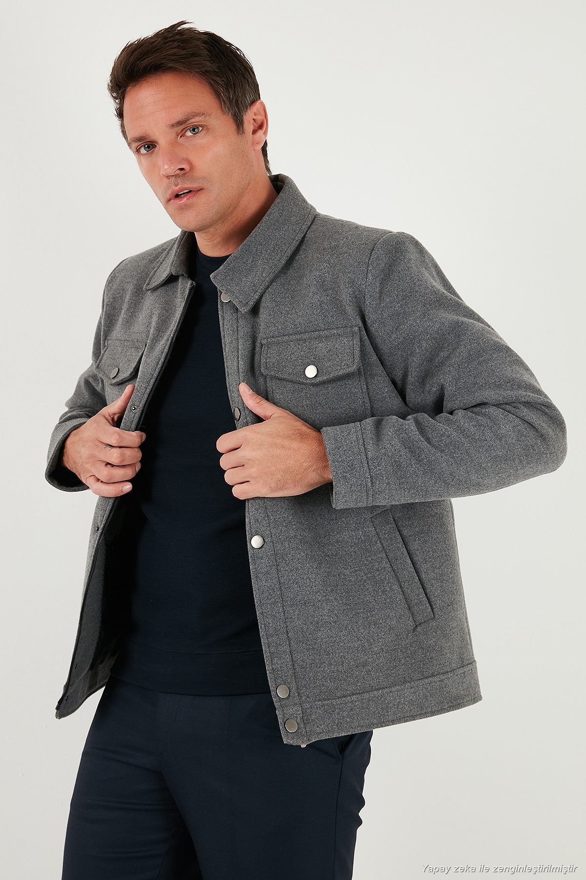 Buratti Slim Fit Ceket Yaka Astarlı Kaşe Kaban Erkek KABAN 58400347 görsel 4