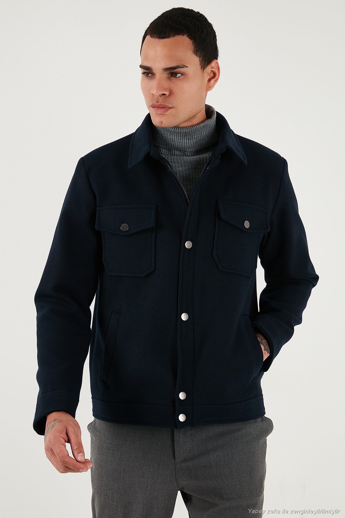 Buratti Slim Fit Ceket Yaka Astarlı Kaşe Kaban Erkek KABAN 58400347 görsel 3