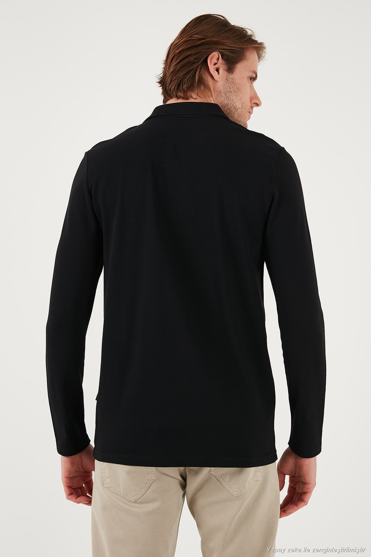 Pamuklu Slim Fit Yarım Fermuarlı Polo Yaka Sweat Erkek SWEAT 5903010 — مشکی — تصویر 7 از 7
