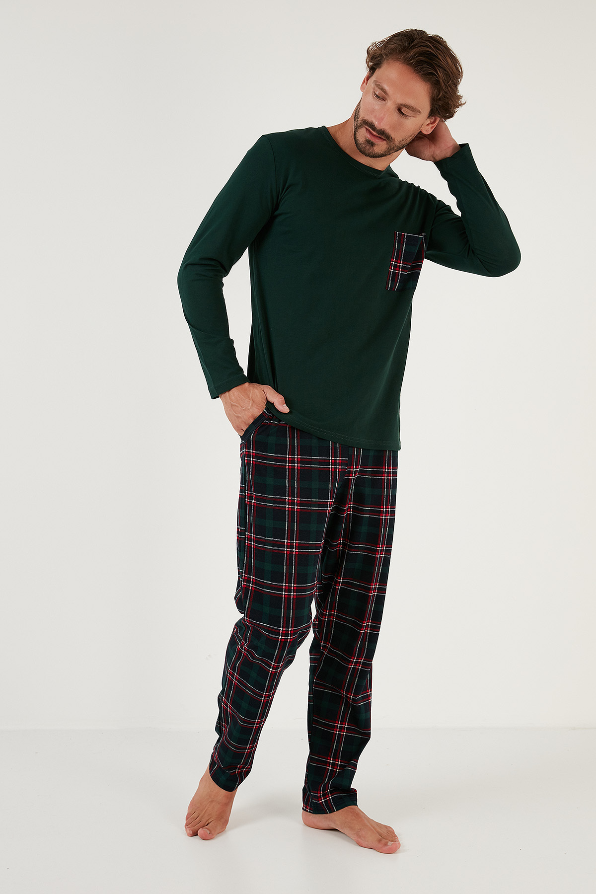 Buratti Ekoseli Cepli Beli Lastikli % 100 Pamuk Regular Fit Pijama Takımı Erkek PİJAMA TAKIMI 657200 görsel 6