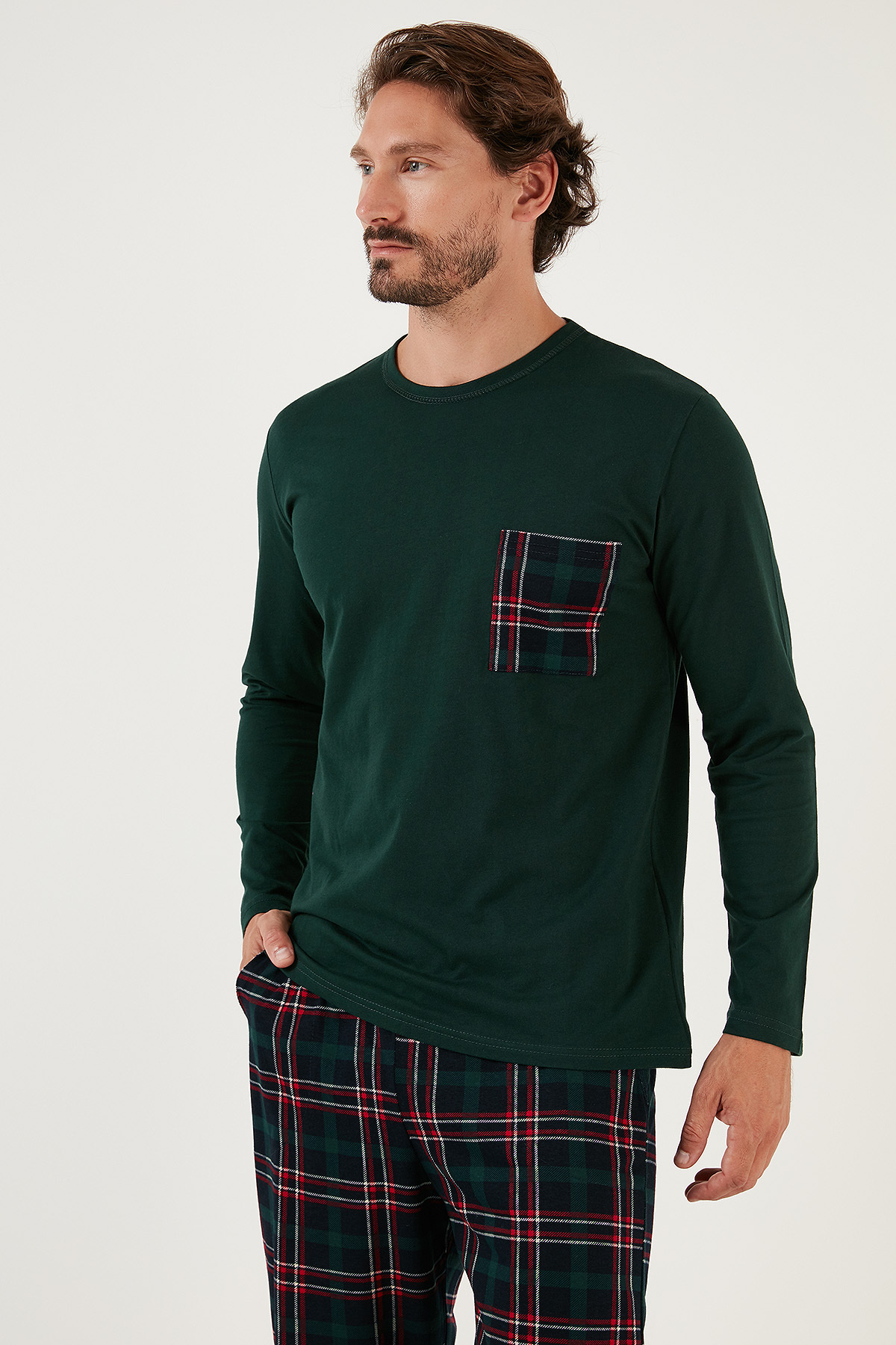Buratti Ekoseli Cepli Beli Lastikli % 100 Pamuk Regular Fit Pijama Takımı Erkek PİJAMA TAKIMI 657200 görsel 7