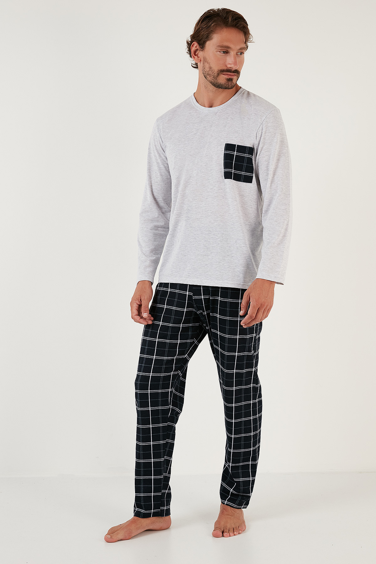 Buratti Ekoseli Cepli Beli Lastikli % 100 Pamuk Regular Fit Pijama Takımı Erkek PİJAMA TAKIMI 657200 görsel 6