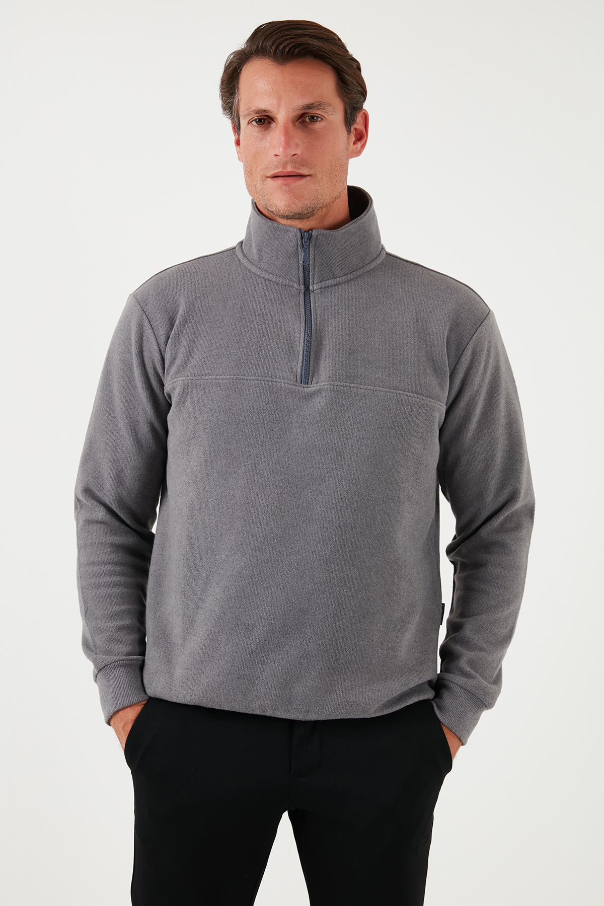 Buratti Pamuklu Regular Fit Yarım Fermuarlı Dik Yaka Kazak Erkek KAZAK 456112 görsel 6