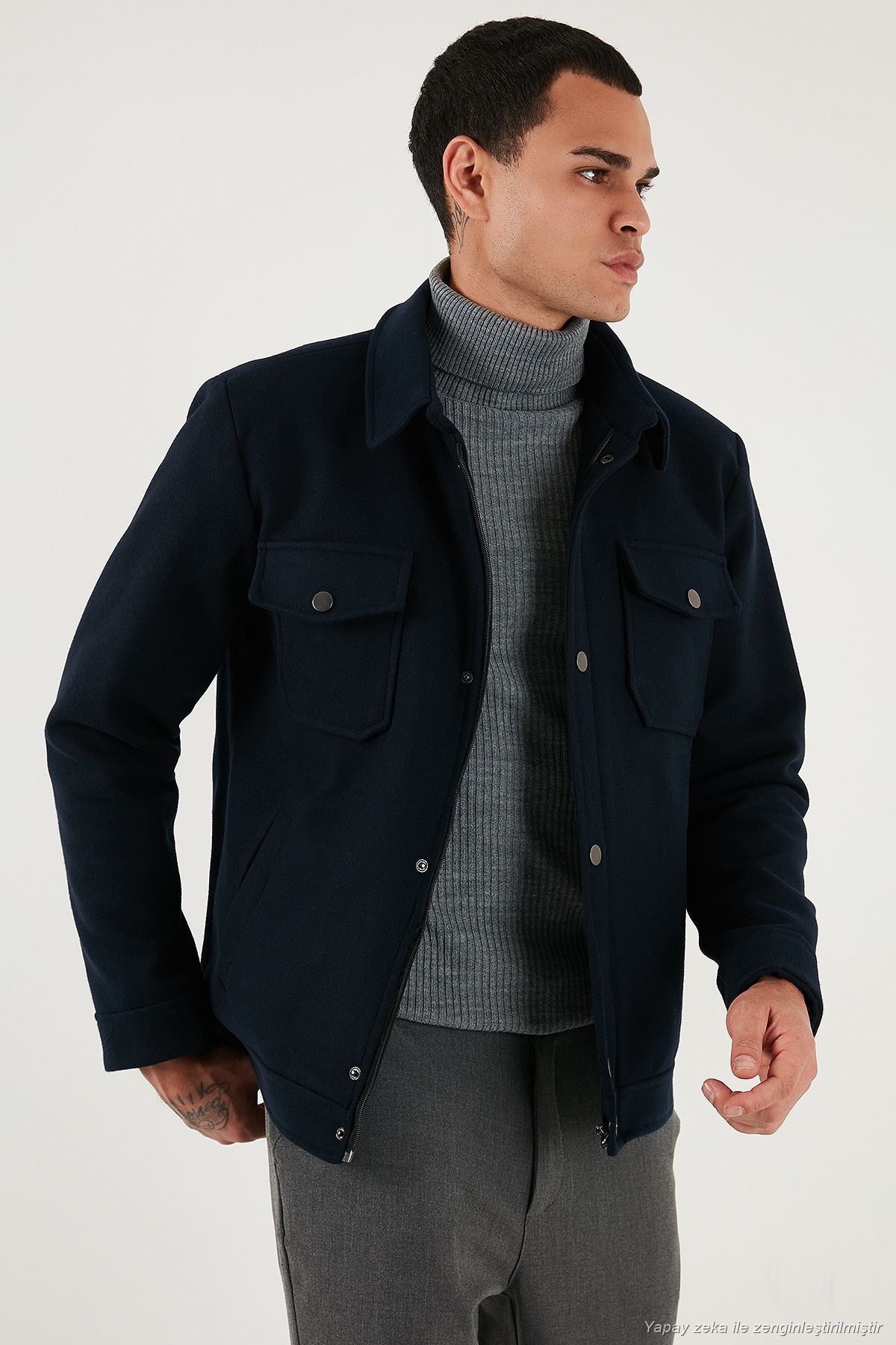 Buratti Slim Fit Ceket Yaka Astarlı Kaşe Kaban Erkek KABAN 58400347 görsel 5