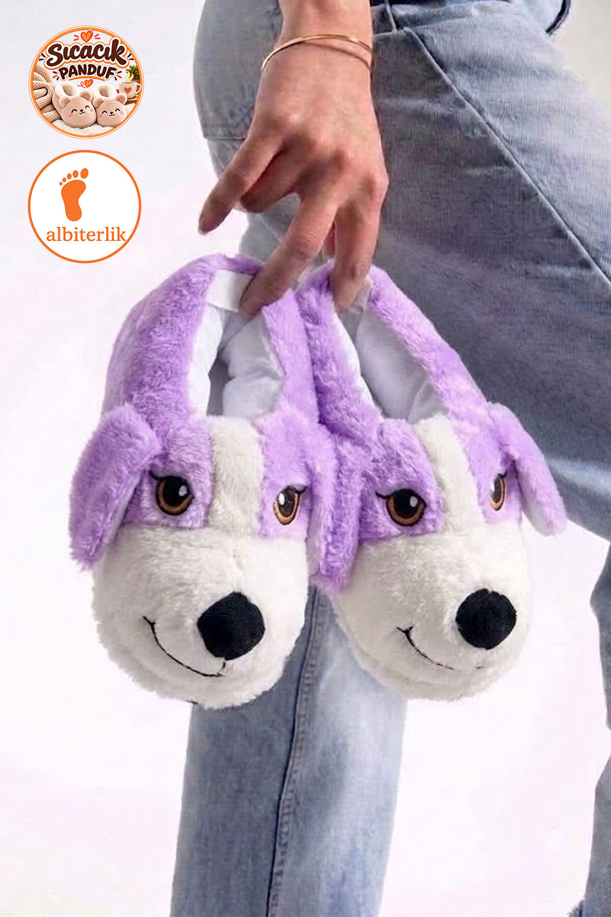 AlbiShoes Sevimli Köpek Hayvan Figürlü Peluş Yumuşak Taban Ev Botu Kışlık Hayvanlı Ev Panduf (30-40)