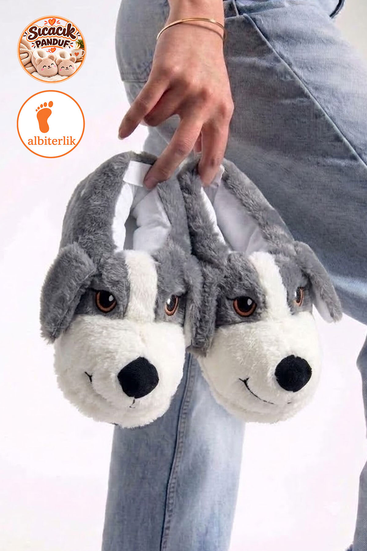 AlbiShoes Sevimli Köpek Hayvan Figürlü Peluş Yumuşak Taban Ev Botu Kışlık Hayvanlı Ev Panduf (30-40)