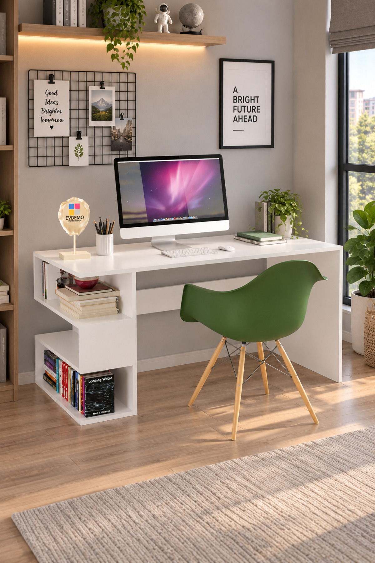 Evdemo Leo Kitaplıklı Çalışma Masası Beyaz