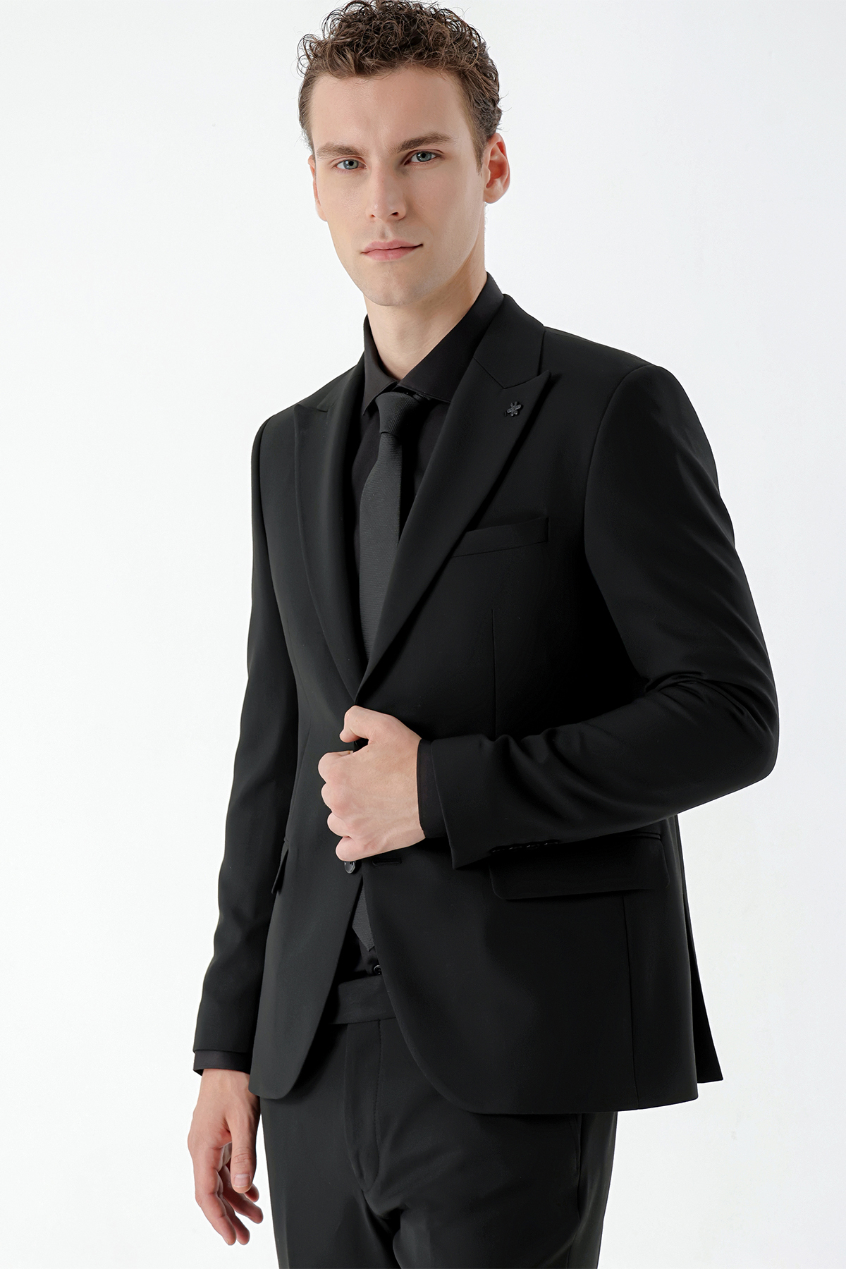 Morven Erkek Siyah Basic Düz Slim Fit Takım Elbise (GÖMLEK,KRAVAT HEDİYE) görsel 5