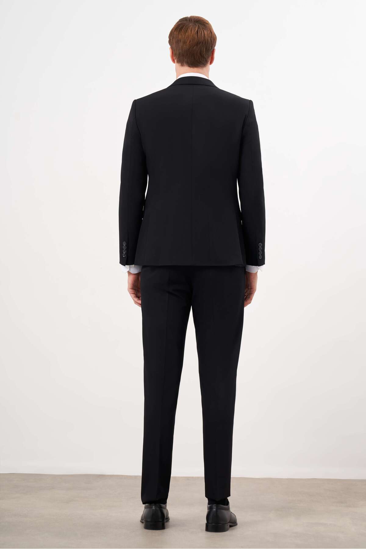 Morven Erkek Siyah Basic Düz Slim Fit 3'lü Takım Elbise Slim Fit Gömlek Düz Kravat görsel 6
