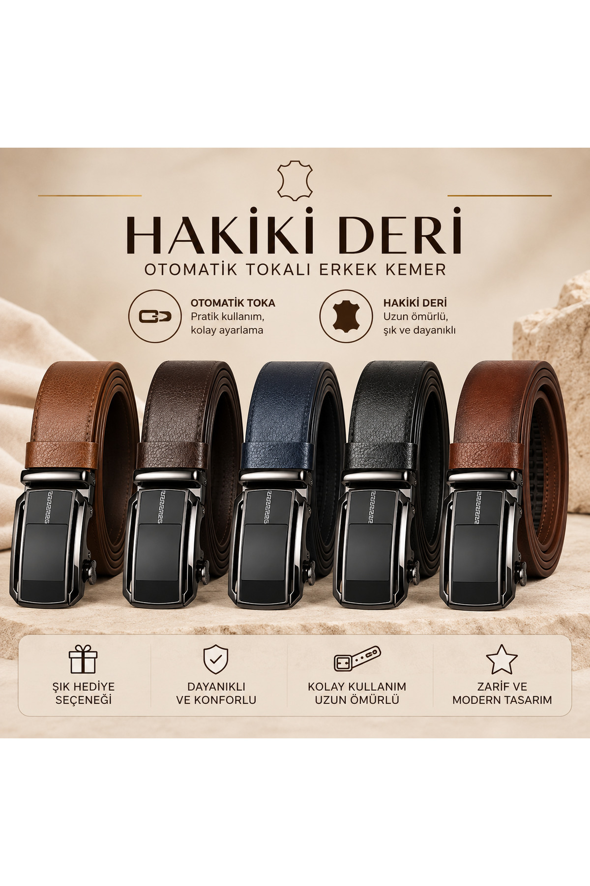 beyz atelıer HAKİKİ DERİ OTOMATİK TOKALI ERKEK KEMER - KİŞİYE ÖZEL İSİM YAZILABİLİR görsel 2