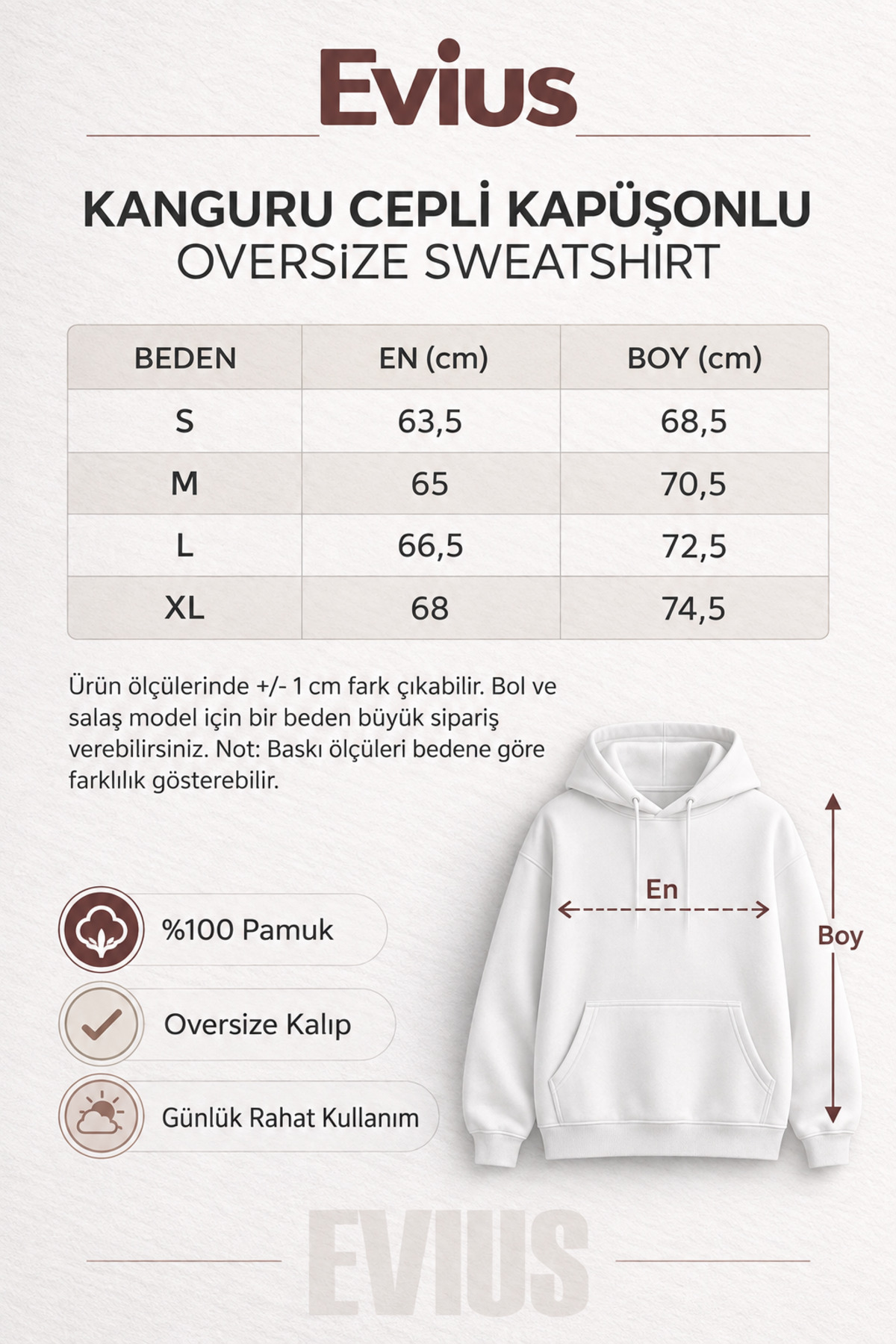 EVIus Oversize Star Baskılı Kapüşonlu Bej Sweatshirt görsel 4