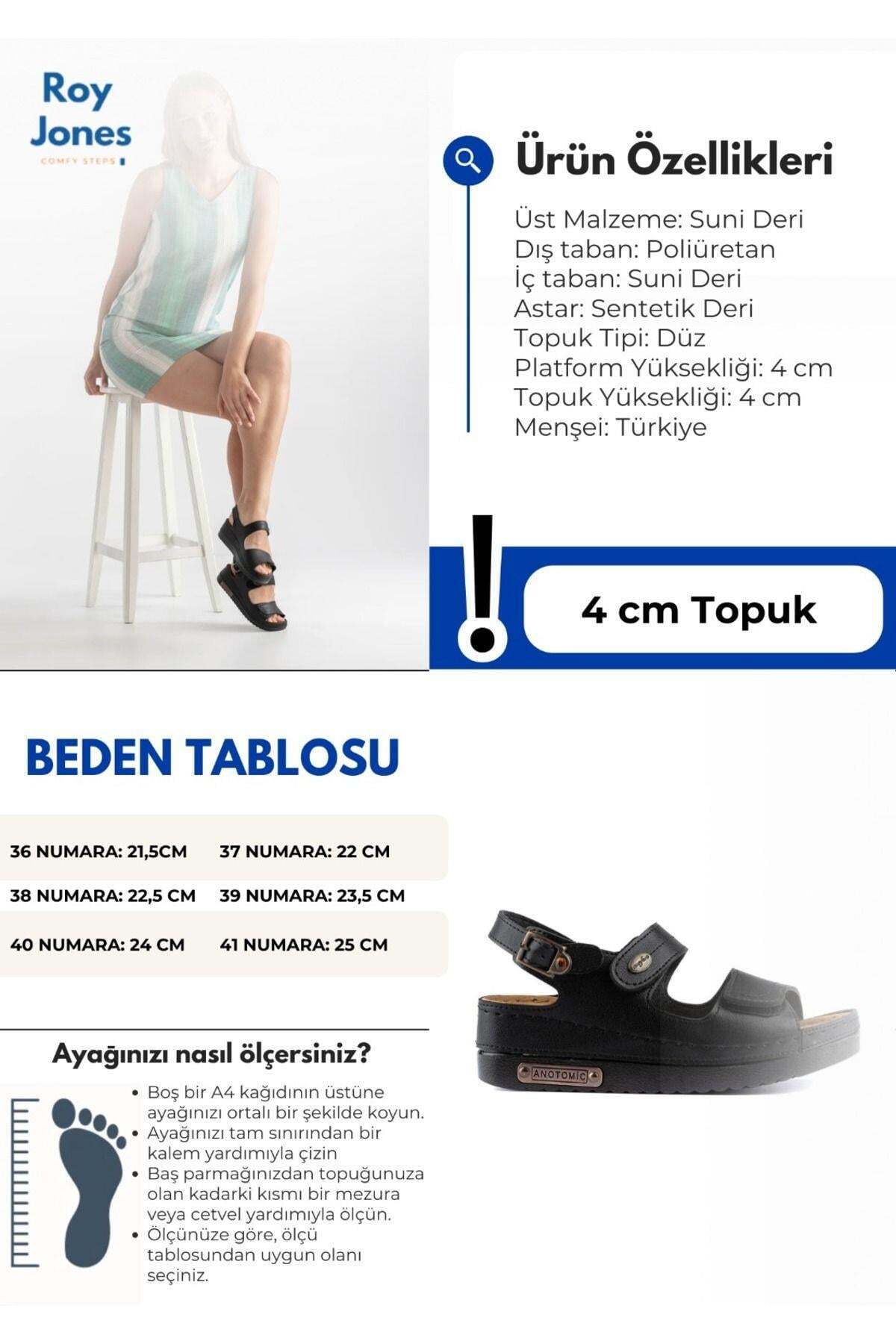 Roy Jones Kadın Ortopedik Anatomik Tabanlı Çift Bantlı Cırt Cırtlı Arkadan Tokalı Günlük Sandalet Terlik Siyah Nubuk görsel 7