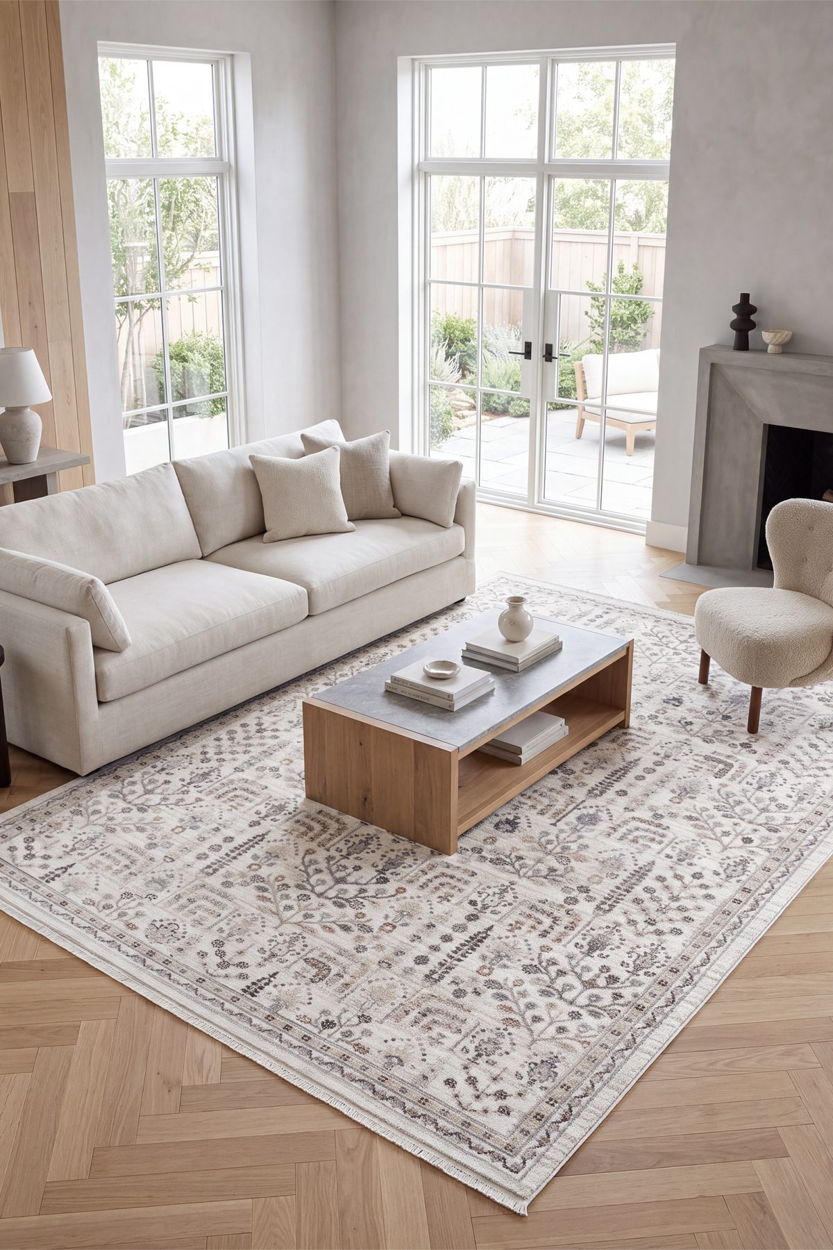venucci home & living Century Floral %100 Polyester Oturma Odası Salon Mutfak Halısı Eskitme Çiçekli Vintage Halı