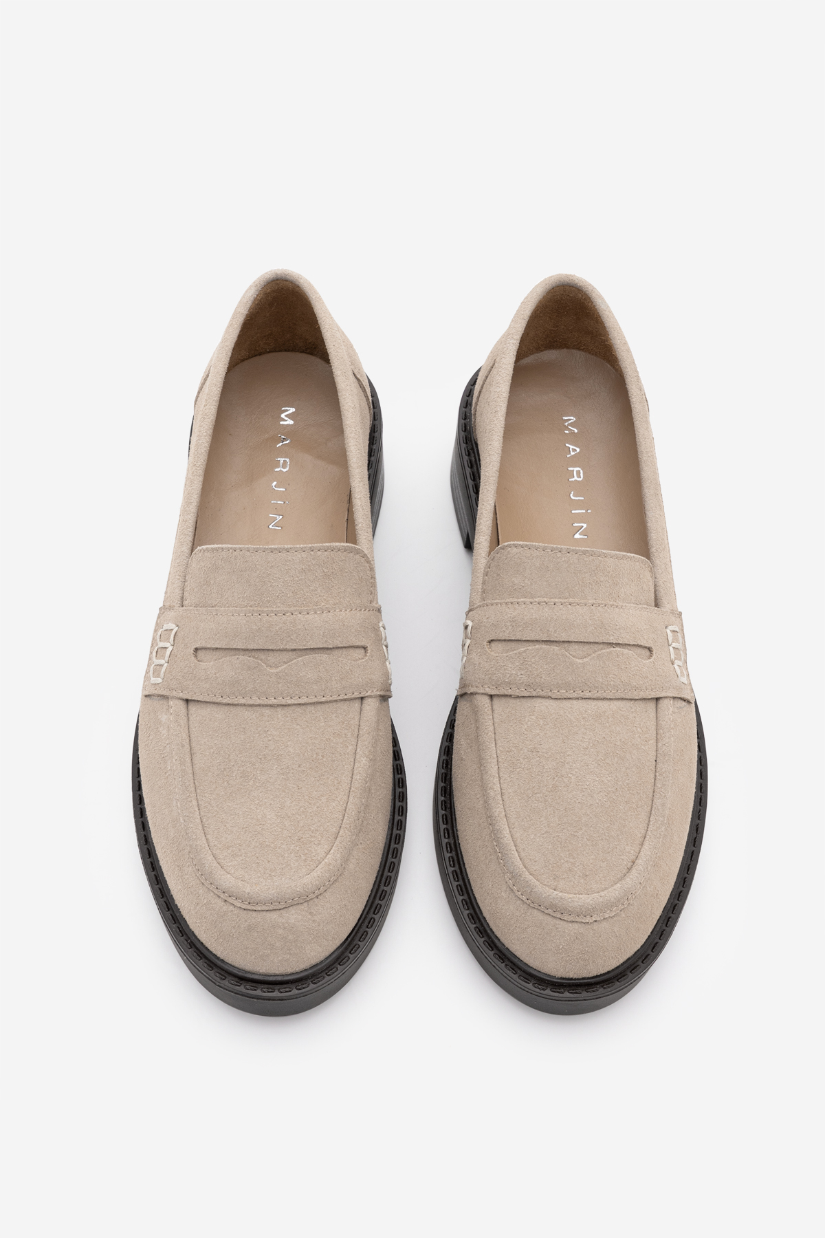 Marjin Kadın Loafer Günlük Klasik Ayakkabı Casual Makosen Fonle Bej Süet görsel 7