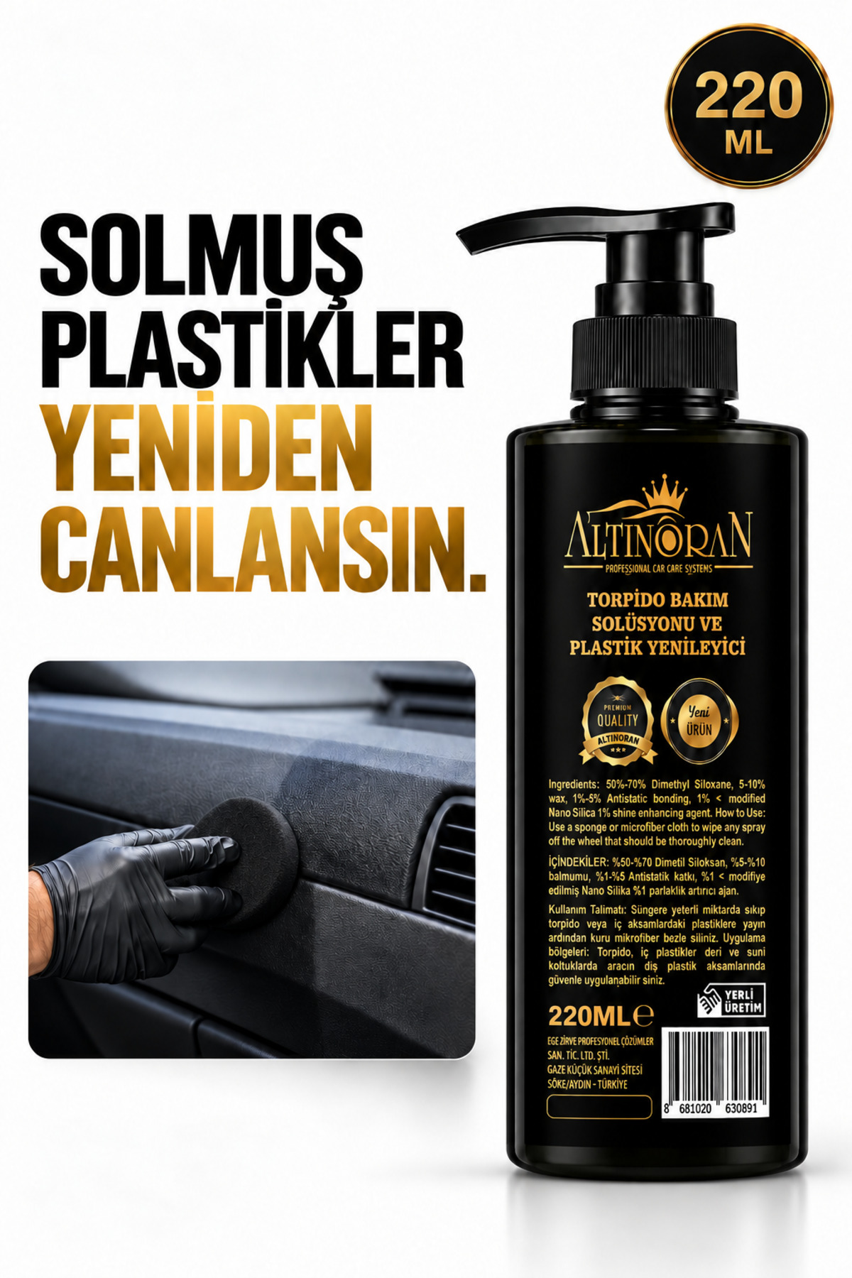Altınoran İç Dış Plastik Yenileyici Torpido ve Tampon Parlatıcı