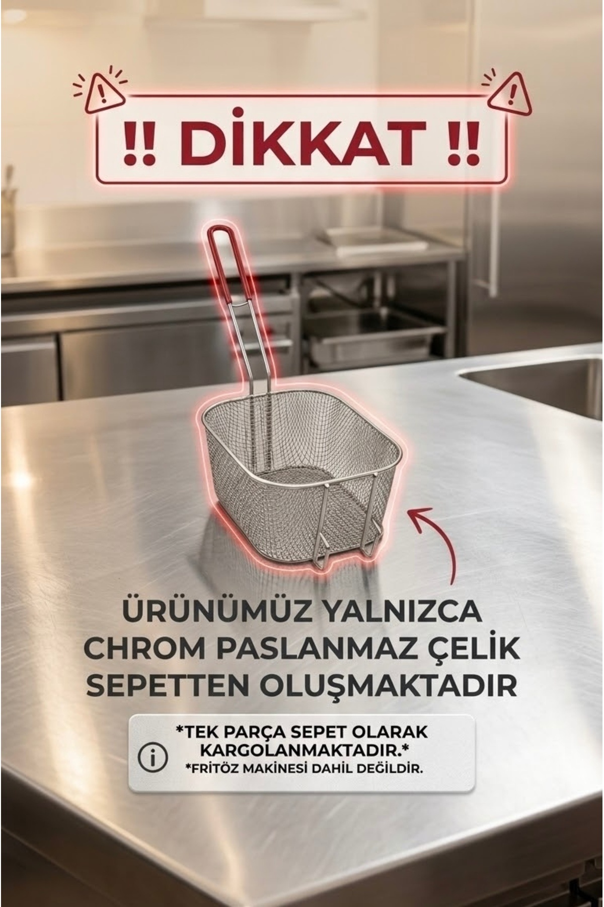 ORSAMTIP (SADECE SEPET)24x20x13 cm 6,24 L Paslanmaz Çelik İnce Telli Fritöz Sepeti – Önden Asmalı Silikon Saplı Airfryer