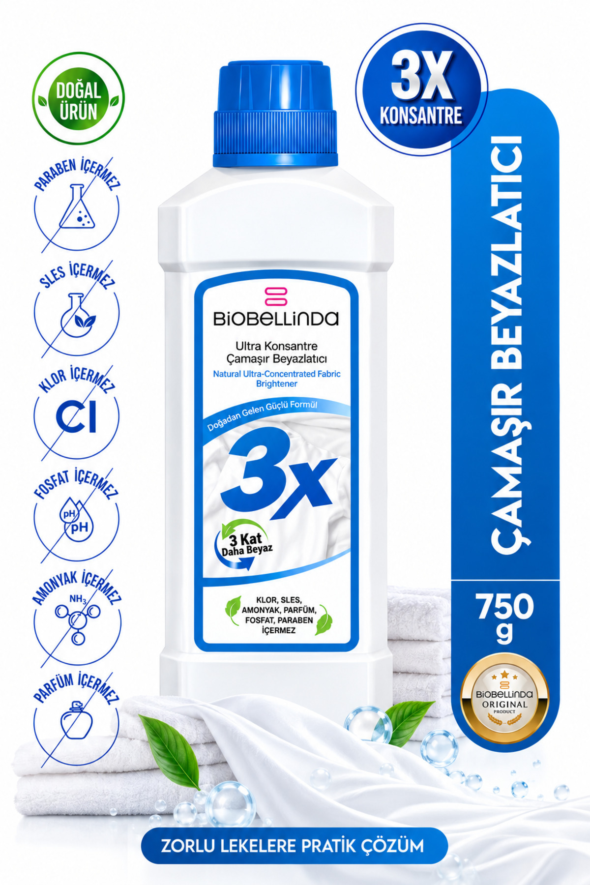 BioBellinda 3x Ultra Konsantre Çamaşır Ve Tül Beyazlatıcı Deterjan 750 gr