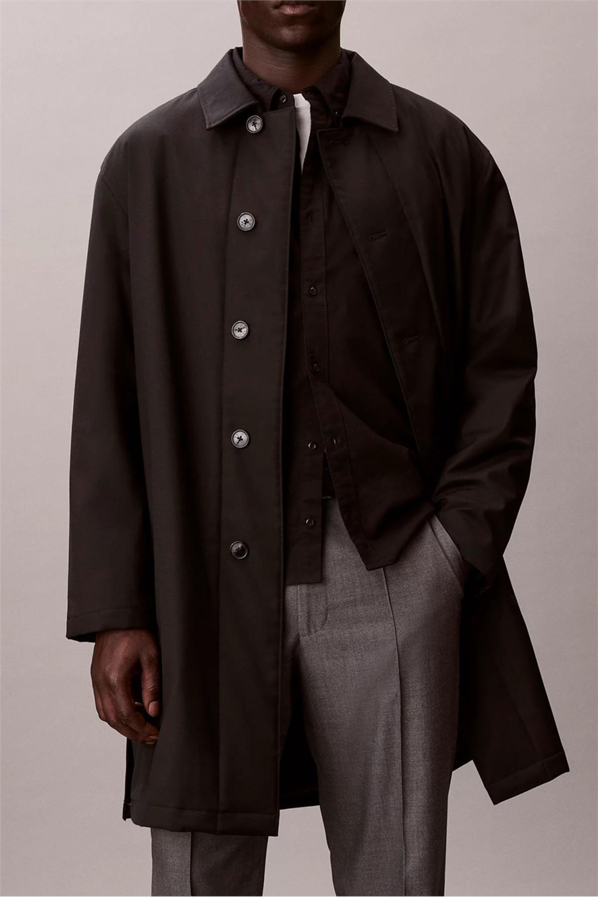 Calvin Klein LS Tech Wool Blend Car Coat Erkek Mont Siyah görsel 3