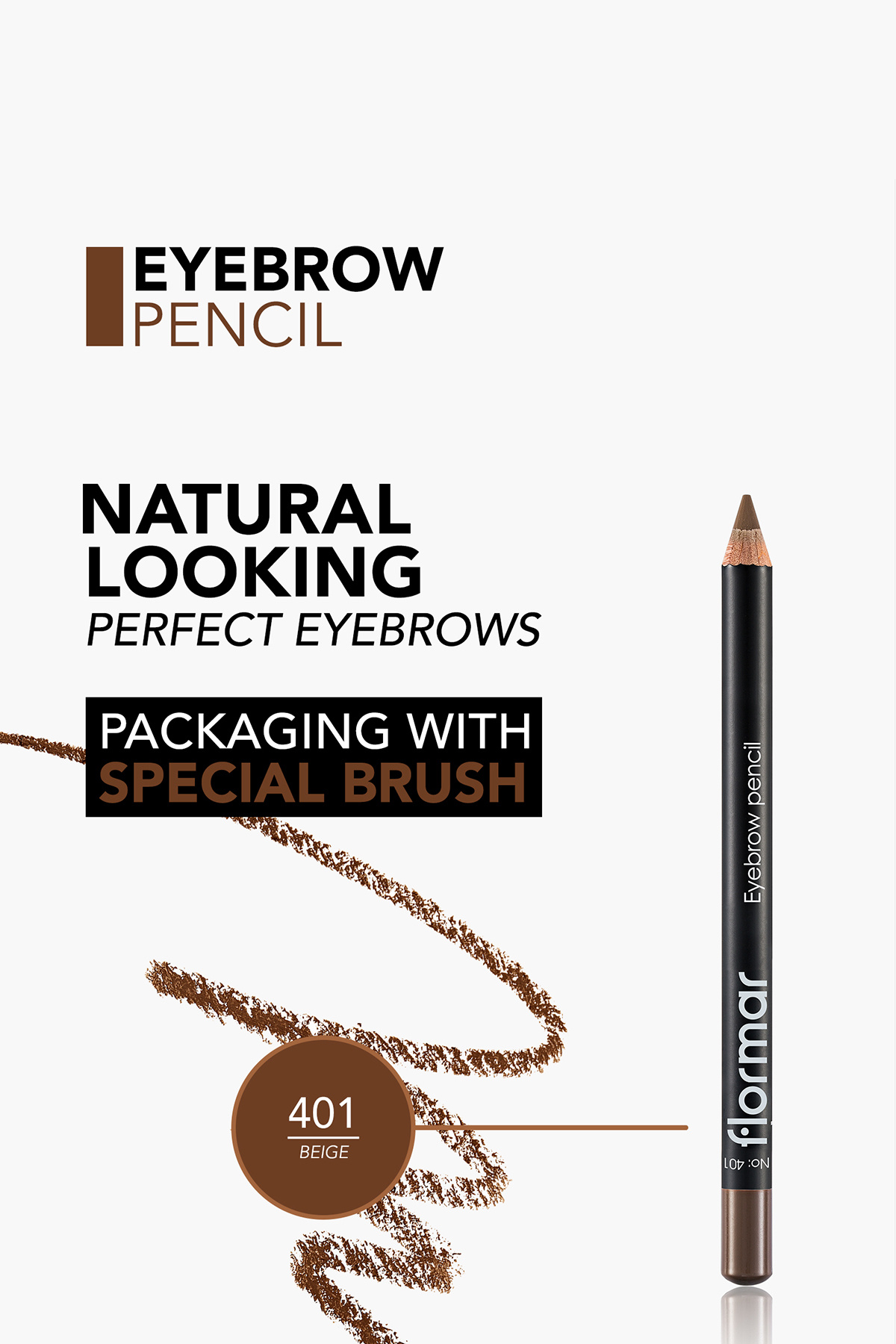 Doğal Görünüm Veren Fırça Kapaklı & Yumuşak Uçlu Kaş Kalemi - 401 Beige - 8690604109418 — قهوه‌ای 47000046-401 — تصویر 4 از 4