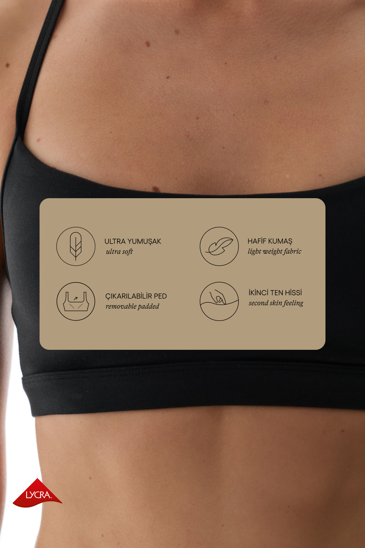 Penti LYCRA Siyah Cream Hafif Destek Çıkarılabilir Pedli Racerback Spor Sütyeni görsel 2