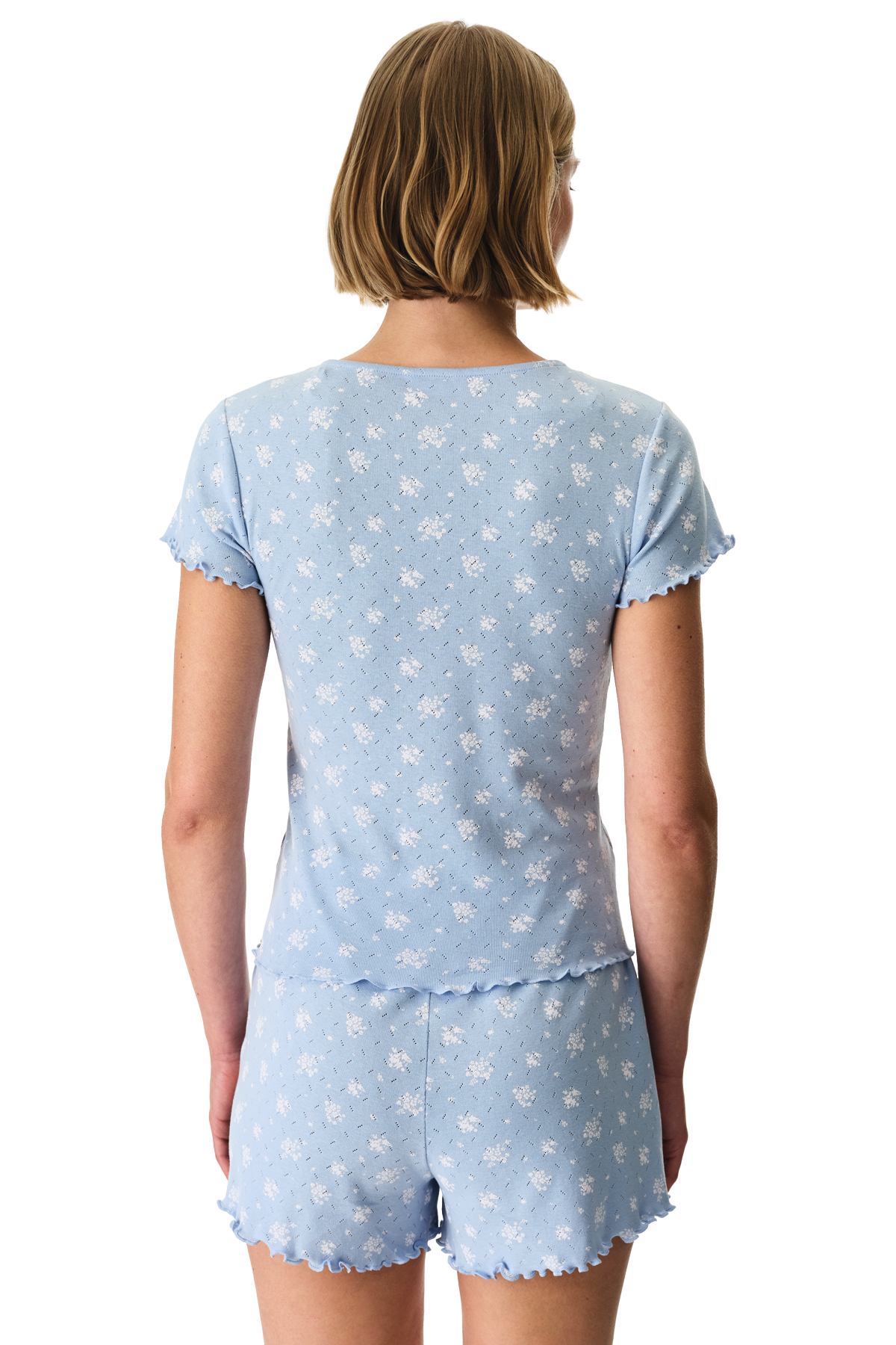 Penti Mavi Coralie Pointel Çıtır Çiçek Desenli Kısa Kollu Şort Pijama Takımı görsel 5