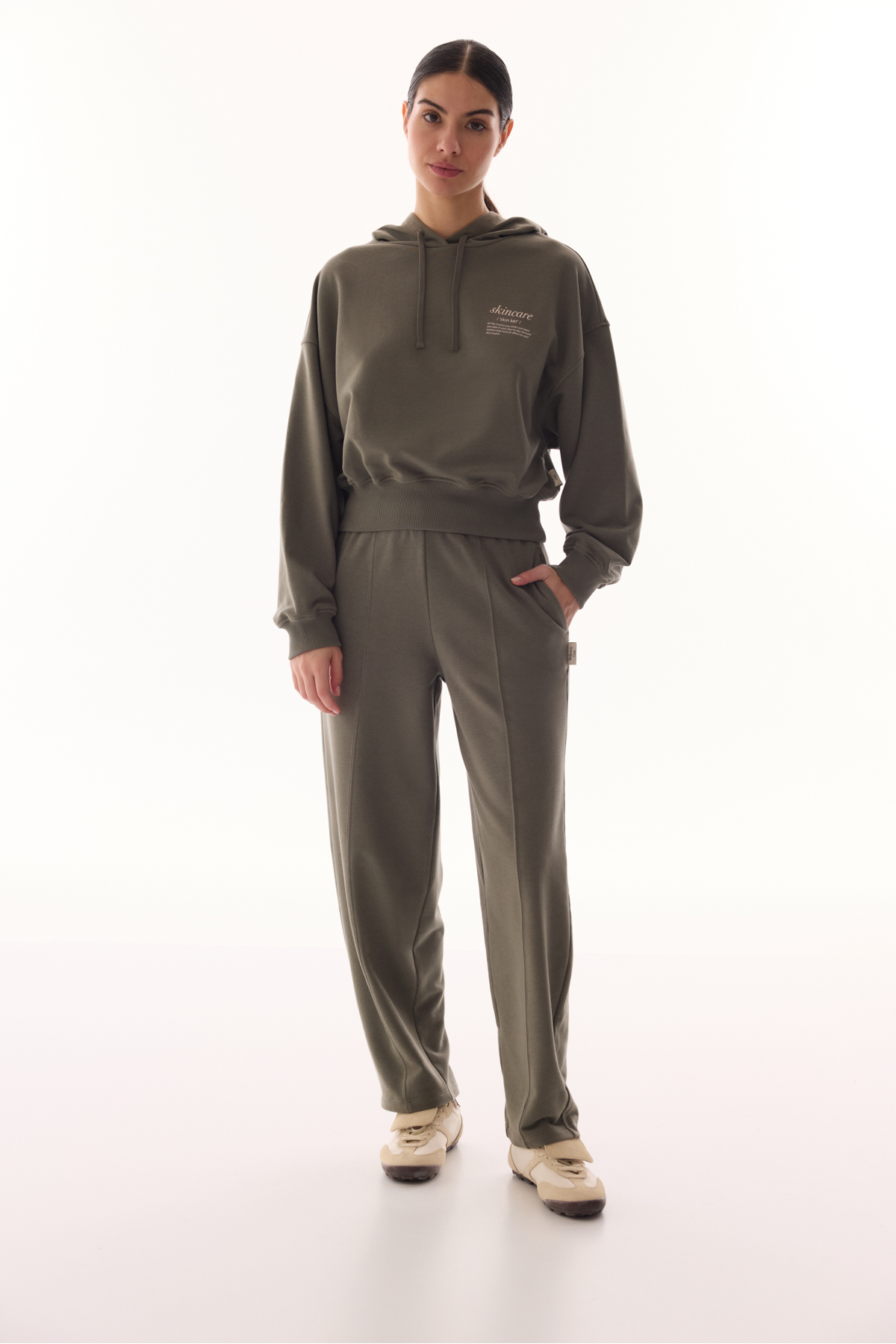 Penti Haki Kapüşonlu Crop Uzun Kollu Sweatshirt görsel 3