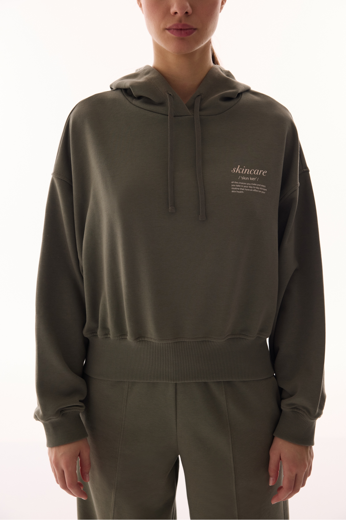Penti Haki Kapüşonlu Crop Uzun Kollu Sweatshirt görsel 6