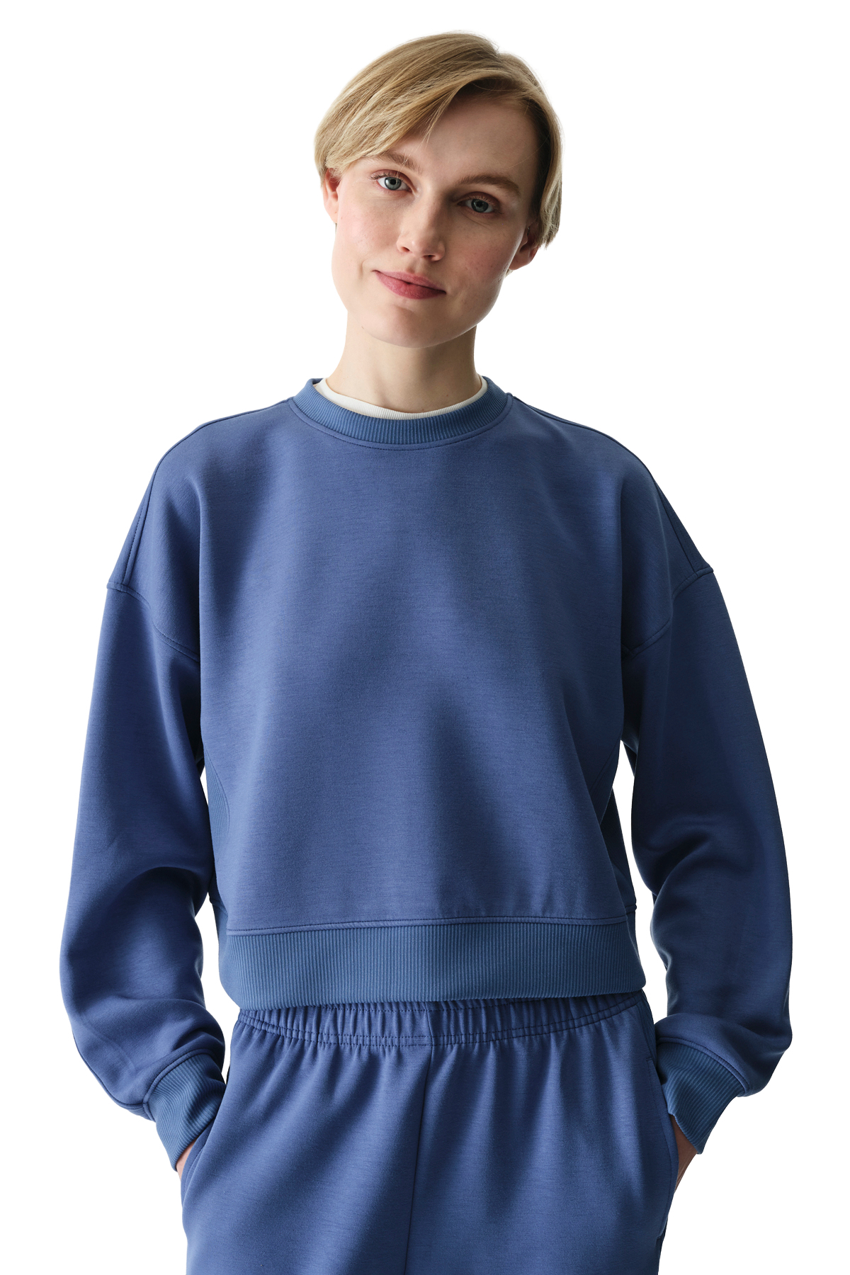Penti Mavi İpeksi Dokunuş Silky Touch Kontrast Detaylı Bisiklet Yaka Sweatshirt görsel 3