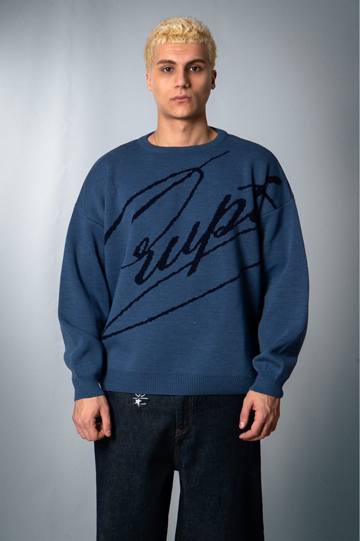 Crupt Studio Mavi Crupt Nightfall Knit Erkek Triko Kazak görsel 4