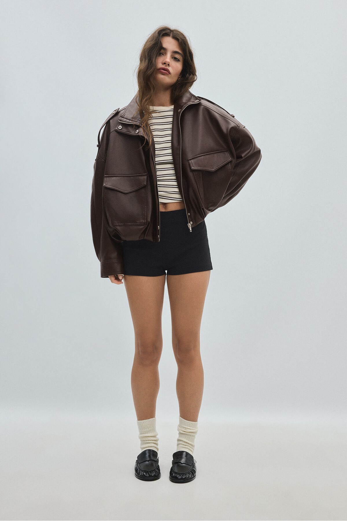 Stradivarius Oversize suni deri ceket görsel 2