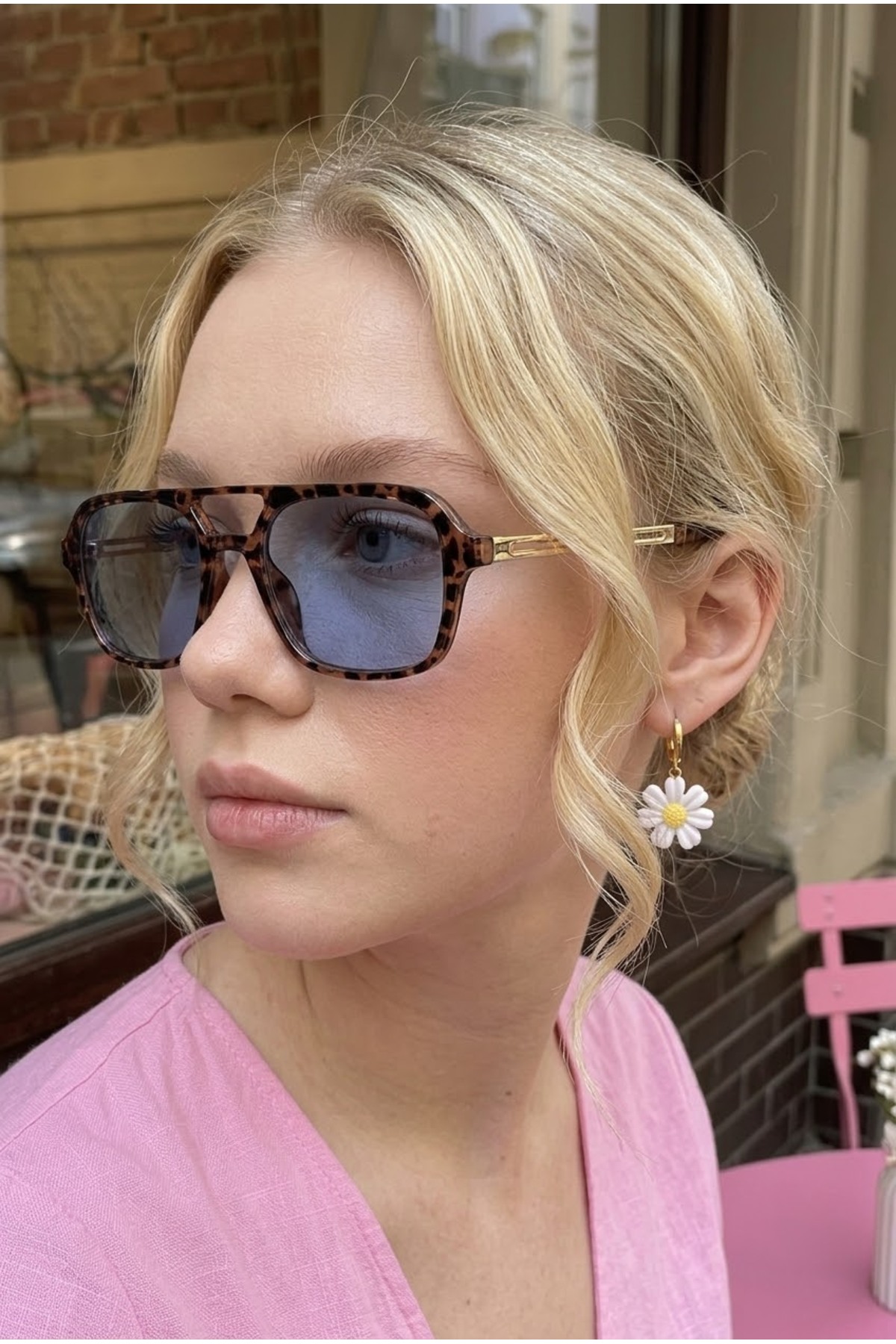 Eyesofia Swanky Unisex Leopar Çerçeveli Mavi Ultra Hafif Uv400 Filtreli Güneş Gözlüğü görsel 2