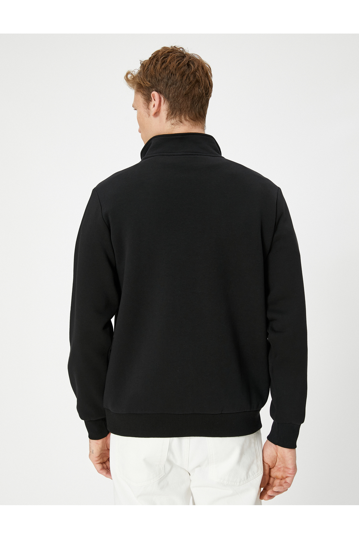 Koton Yarım Fermuarlı Sweatshirt Dik Yaka Uzun Kollu Şardonlu görsel 4