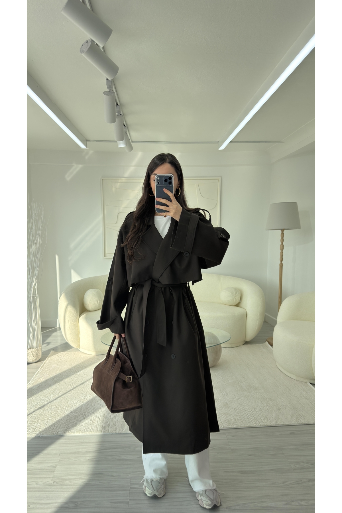 LUUNA STORE OVERSIZE UZUN TRENÇKOT - ACI KAHVE