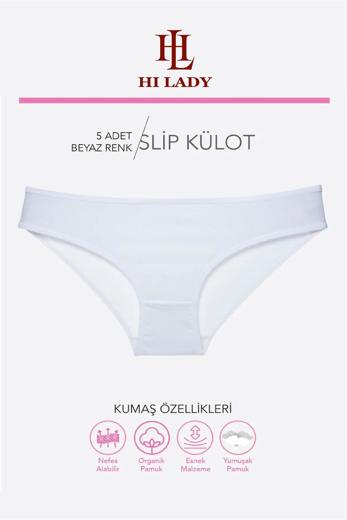 Hilady Kadın Külot 5'li Paket Beyaz Renk Pamuklu Esnek Bikini Kalıp görsel 3