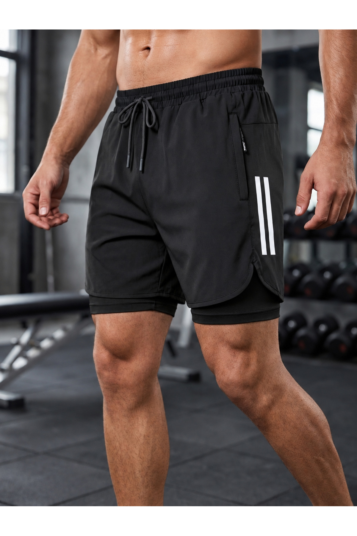Demente Şort Kısa Taytlı 2'in 1 Gym, Fitness Hızlı Kuruma Ekstra İç File Astarlı Antrenman Outdoor
