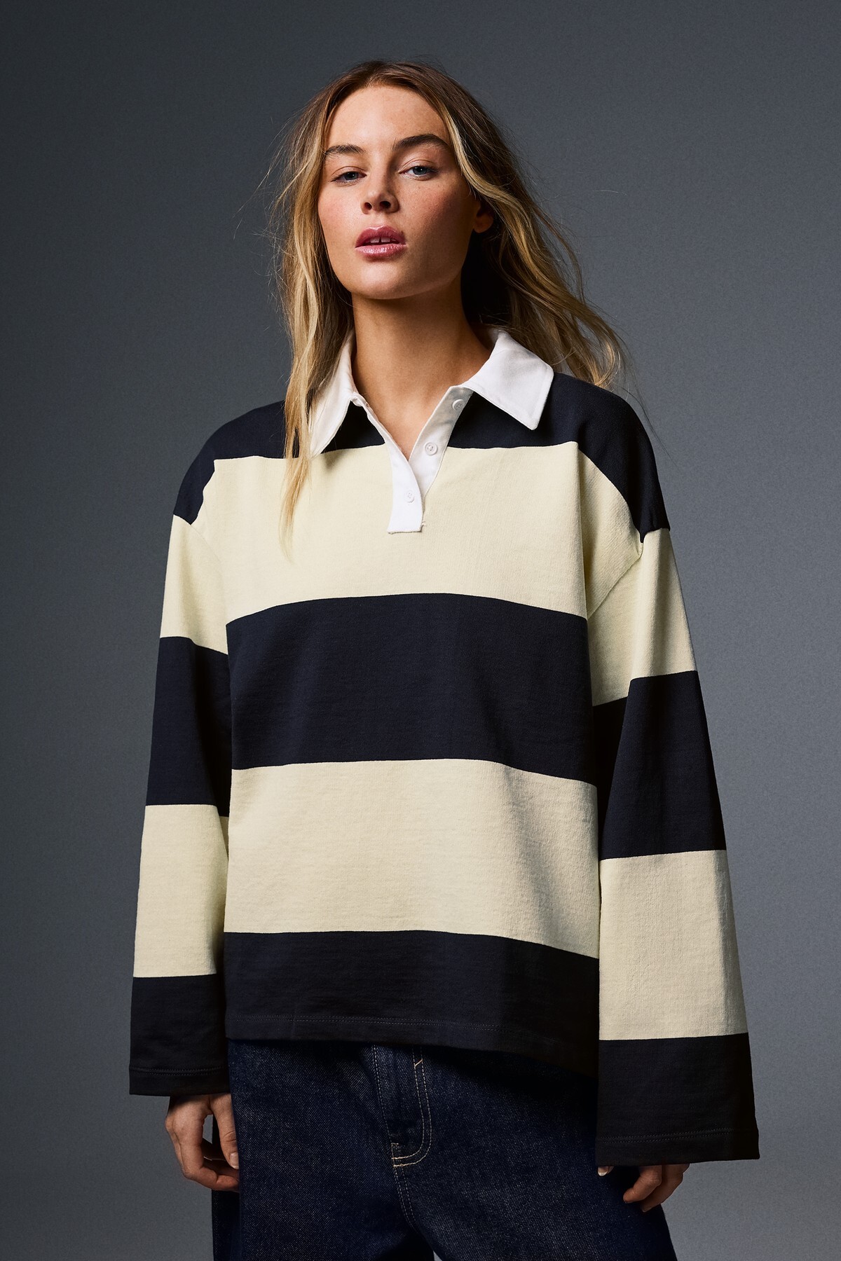 Bershka Uzun kollu çizgili polo