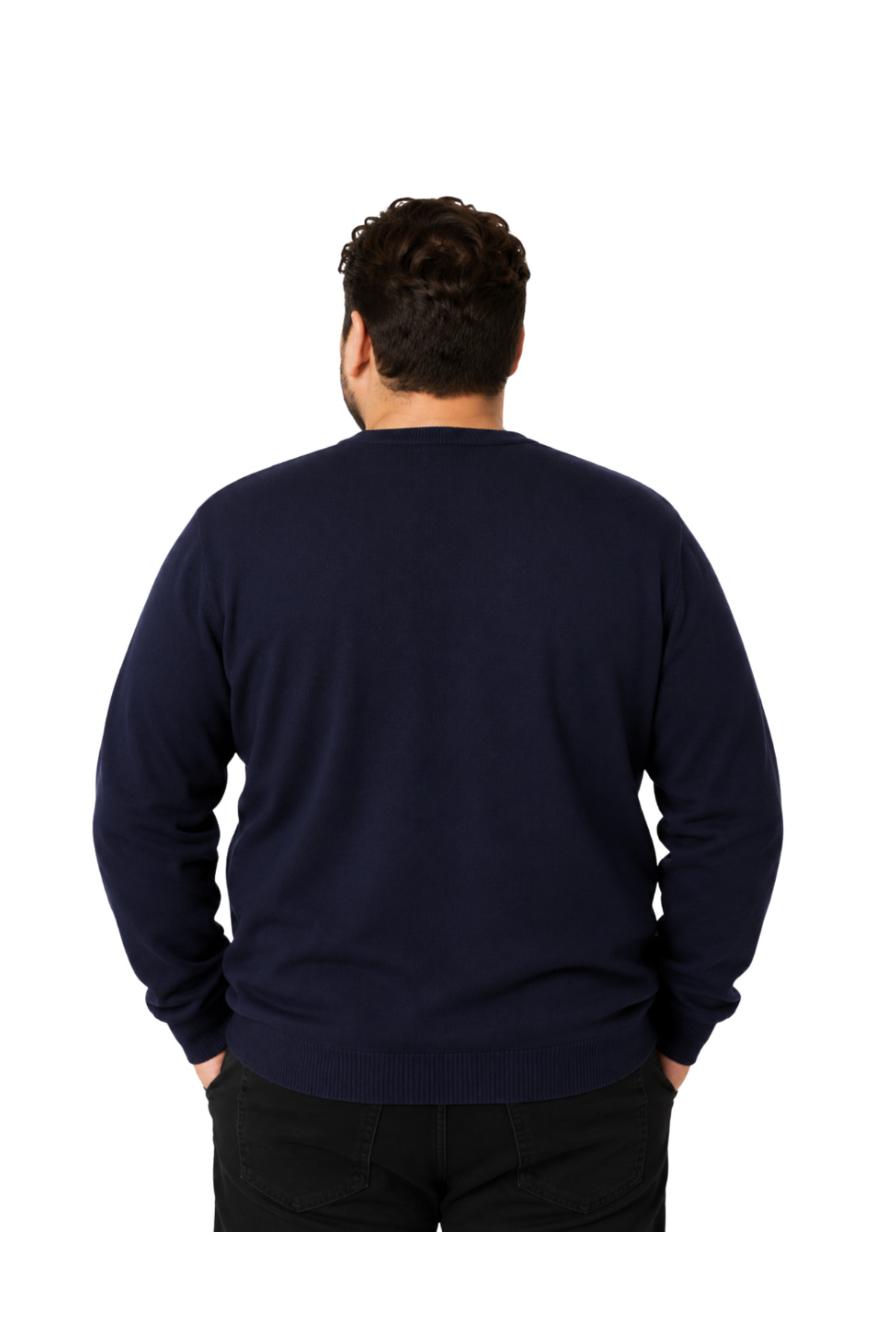 BattalModa Erkek Büyük Beden Lacivert Bisiklet Yaka Pamuklu Kazak 3XL-4XL-5XL-6XL görsel 3