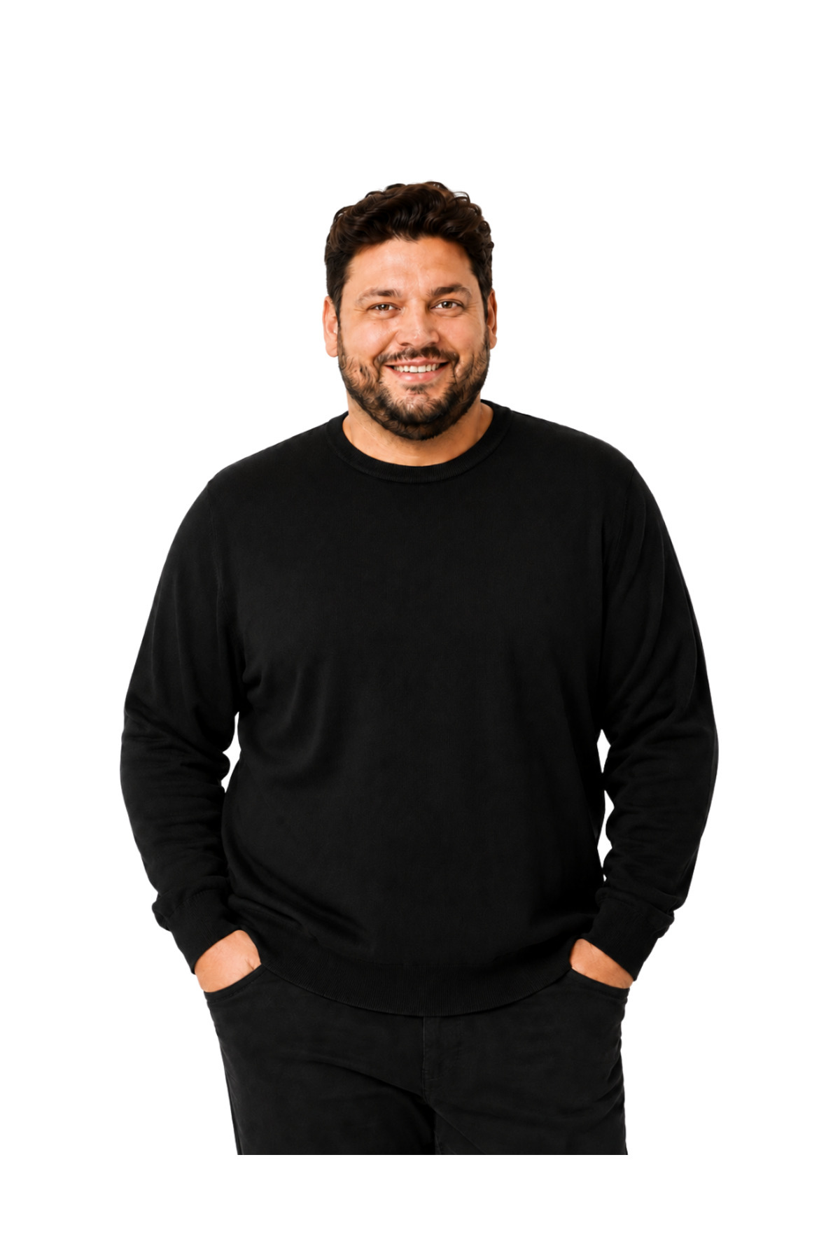 BattalModa Erkek Büyük Beden Siyah Bisiklet Yaka Pamuklu Kazak 3XL-4XL-5XL-6XL