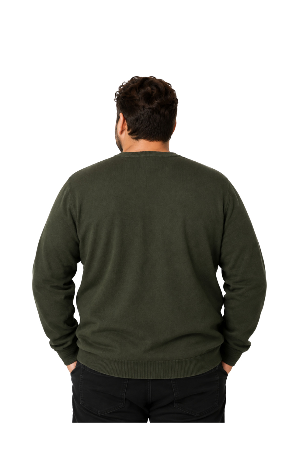 BattalModa Erkek Büyük Beden Haki Bisiklet Yaka Pamuklu Kazak 3XL-4XL-5XL-6XL görsel 3