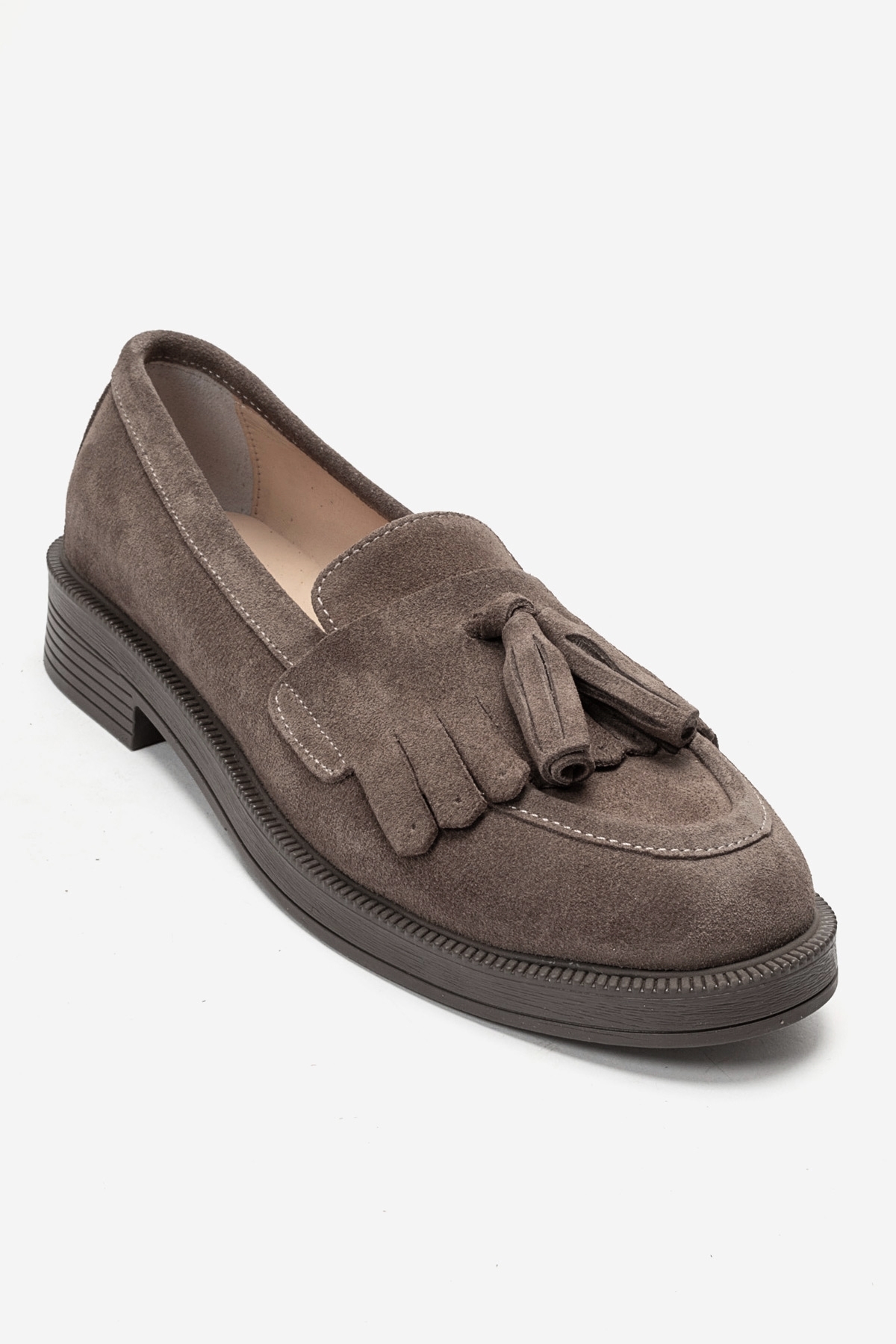 LuviShoes MİLİNA Vizon Süet Püsküllü Hakiki Deri Kadın Loafer Ayakkabı görsel 5
