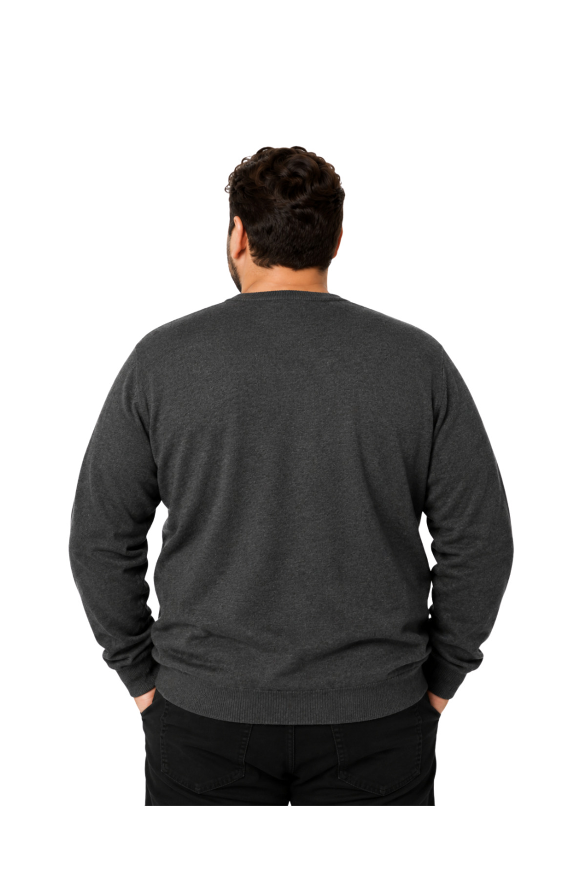 BattalModa Erkek Büyük Beden Füme Bisiklet Yaka Pamuklu Kazak 3XL-4XL-5XL-6XL görsel 3