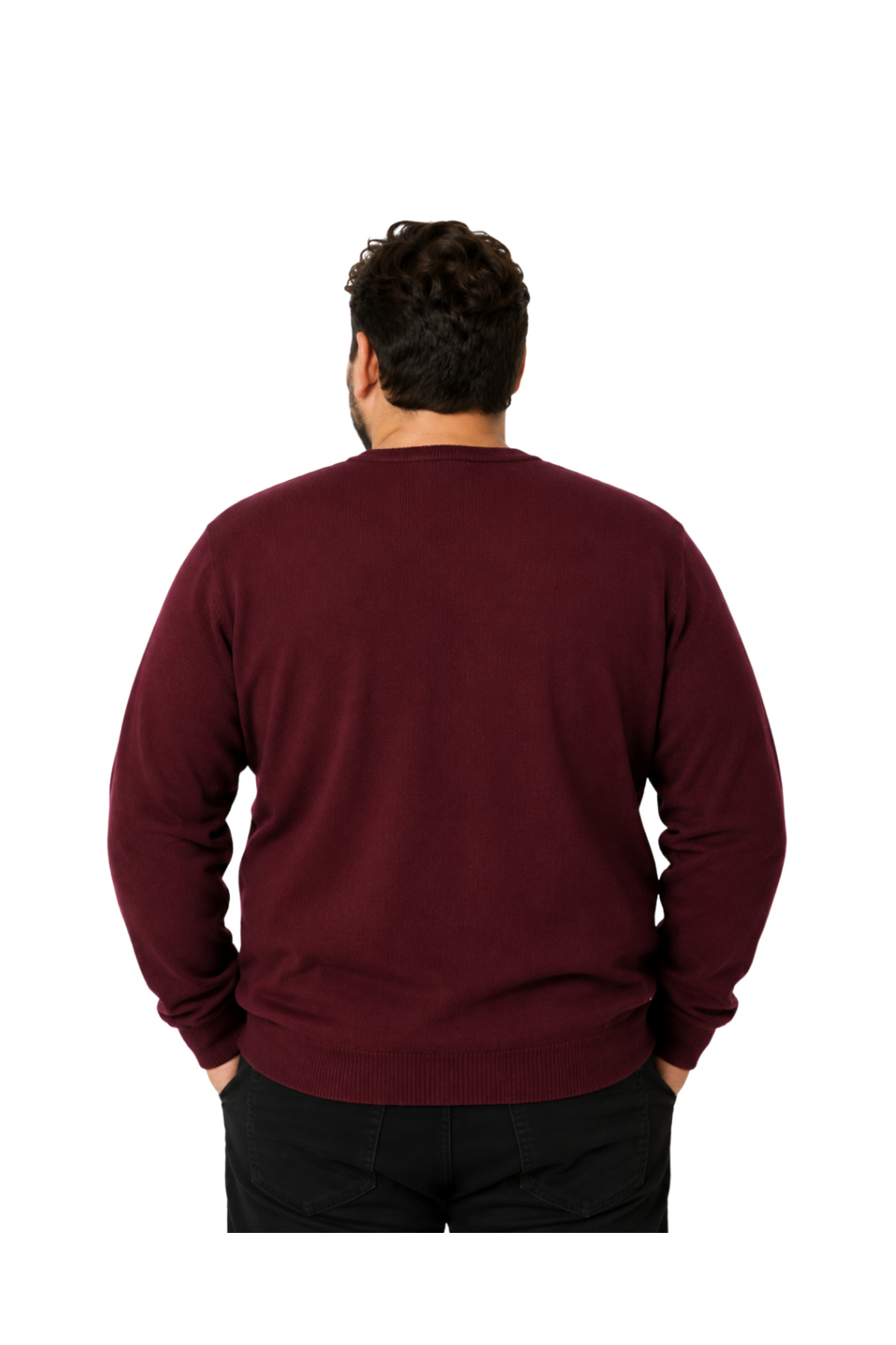 BattalModa Erkek Büyük Beden Bordo Bisiklet Yaka Pamuklu Kazak 3XL-4XL-5XL-6XL görsel 3