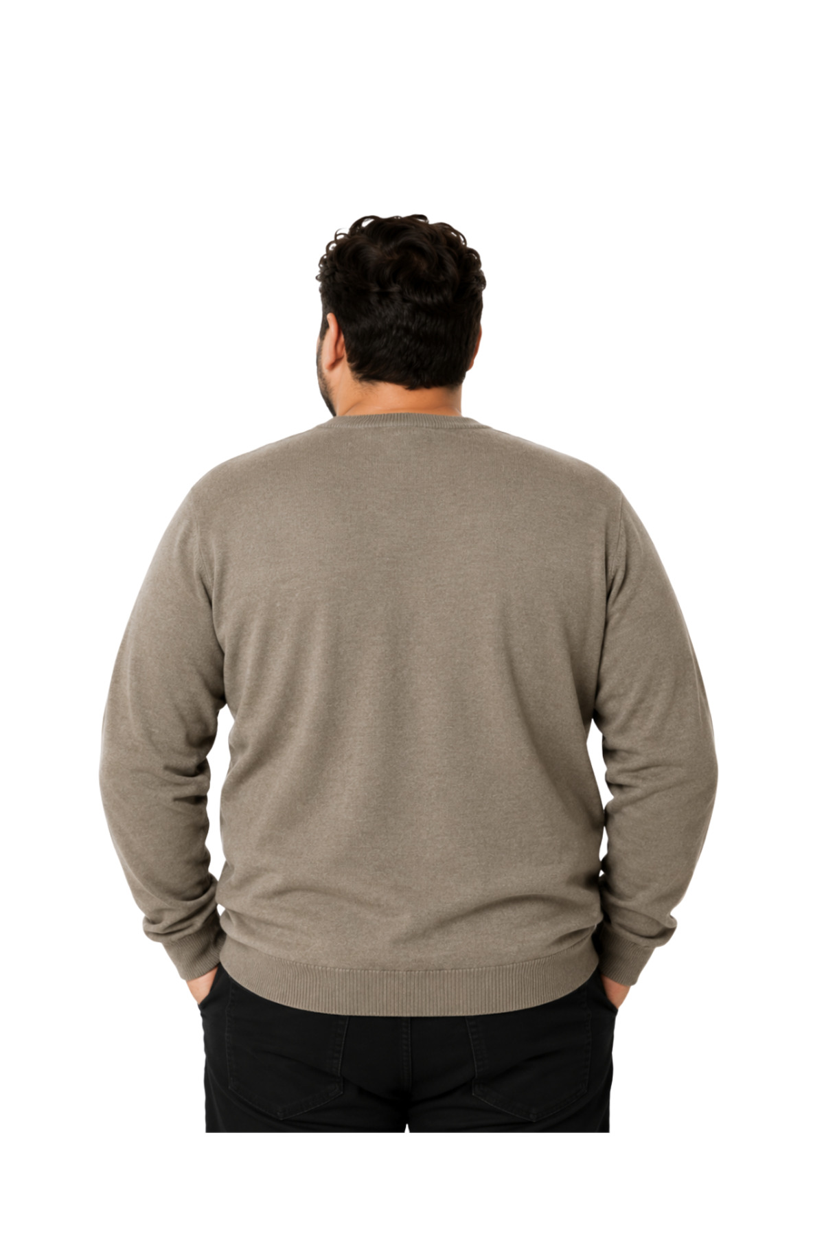 BattalModa Erkek Büyük Beden Vizon Bisiklet Yaka Pamuklu Kazak 3XL-4XL-5XL-6XL görsel 3